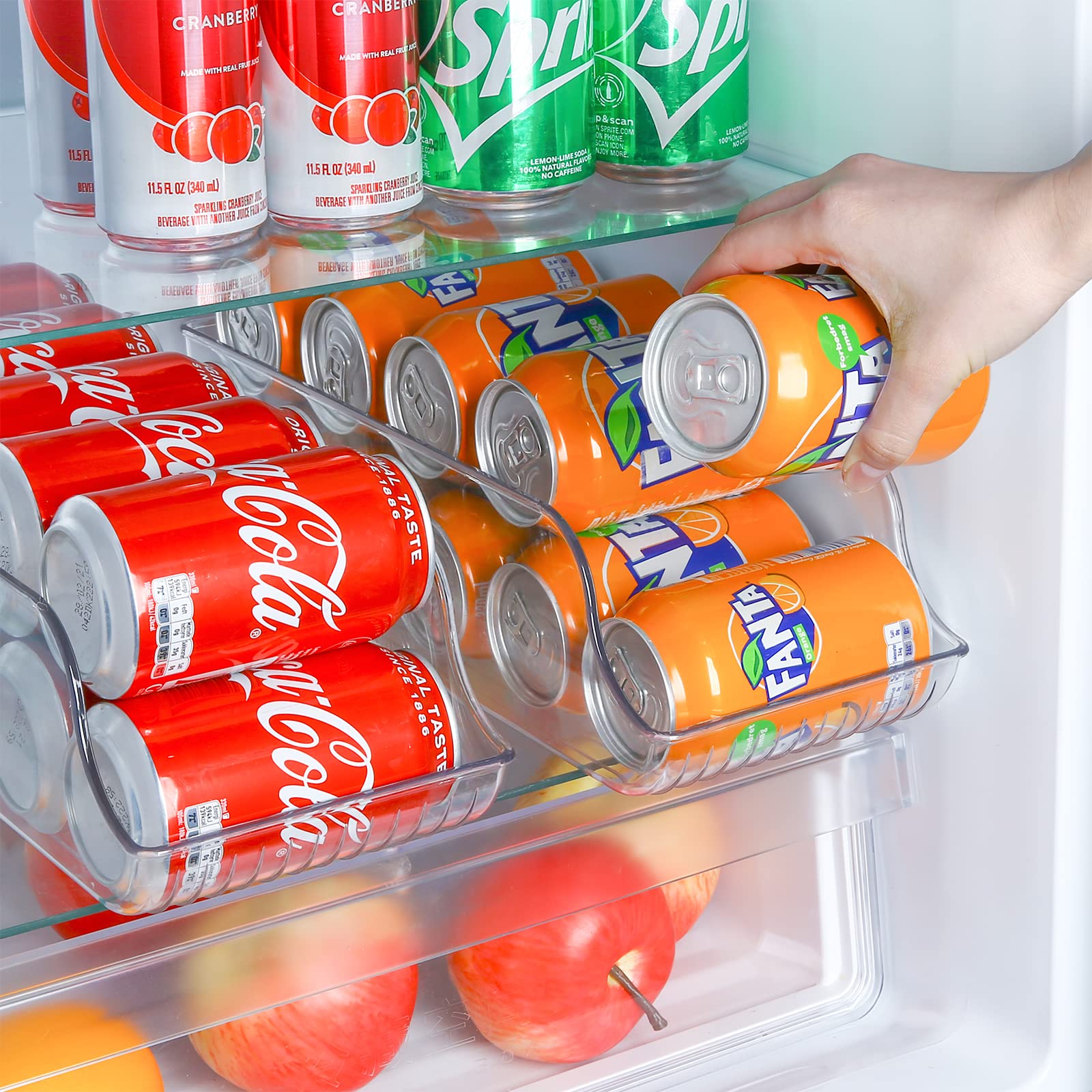 Puricon 2 Pack Can Drink Dispenser Organizer for Refrigerator  Clear Plastic Soda Pop Can Holder Container Storage Bin for Fridge Freezer Pantry Cabinet Kitchen -for Standard Can