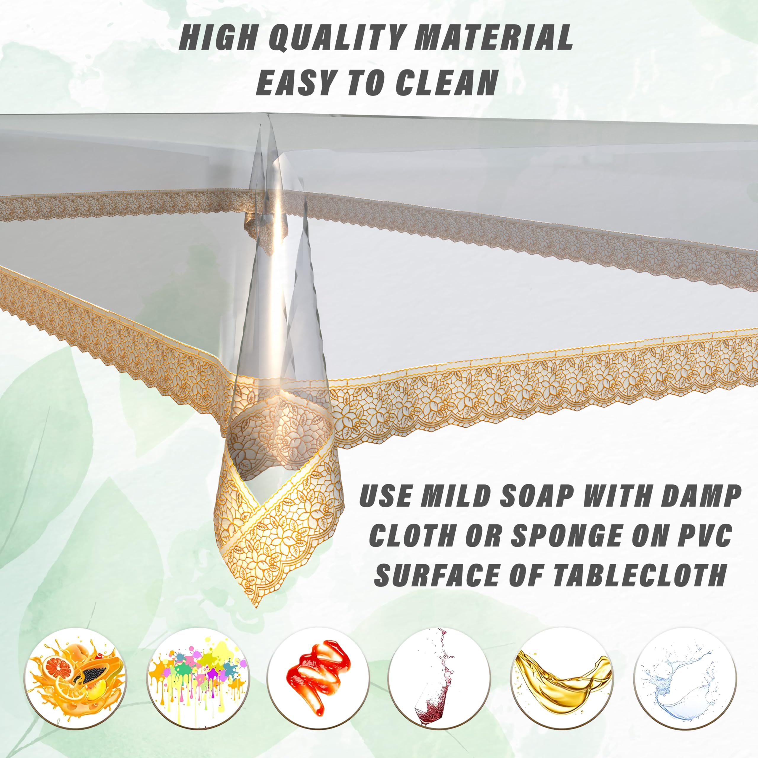 Kuber Industries Pvc 6 Seater Transparent Dining Table Cover - Gold,Ctcompst01