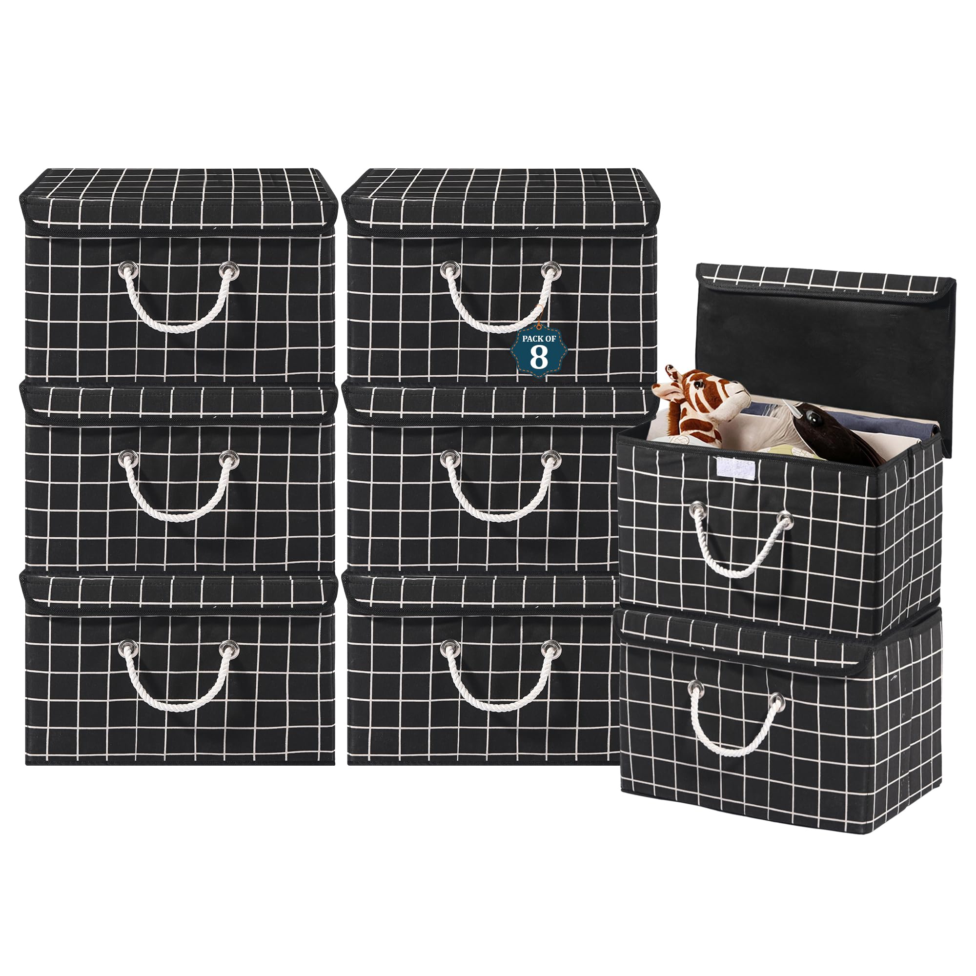 Kuber Industries Pack Of 8 Multipurpose Storage Box For Wardrobe With Lid & Handle | Large SpaceSaving Container Boxes For Stor