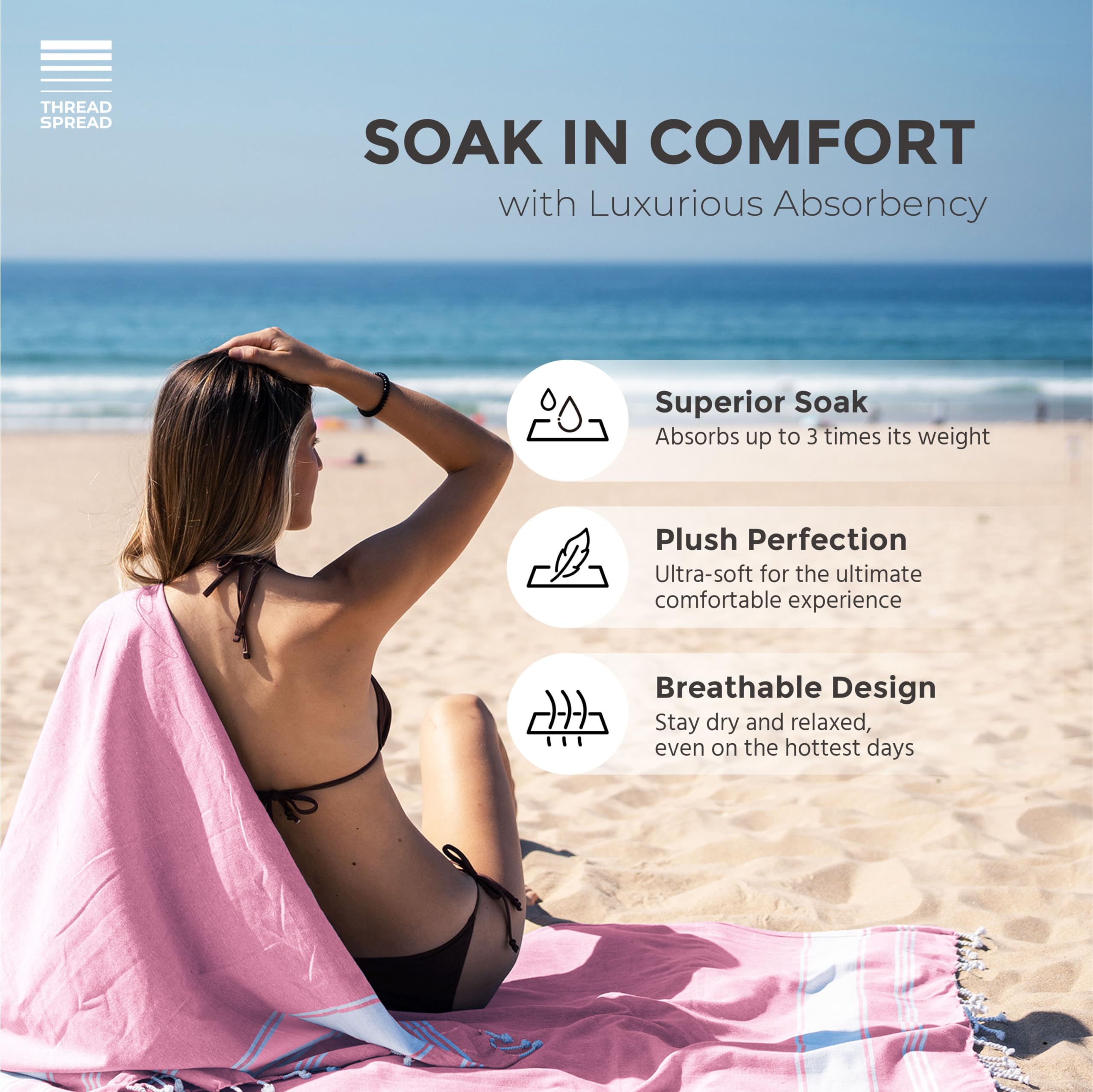 Thread Spread Turkish Cotton Beach Towels 2 Pack - 39'' X 71'' Quick Dry Sand Free Beach Towels For Adults - Oversized, Lightwei