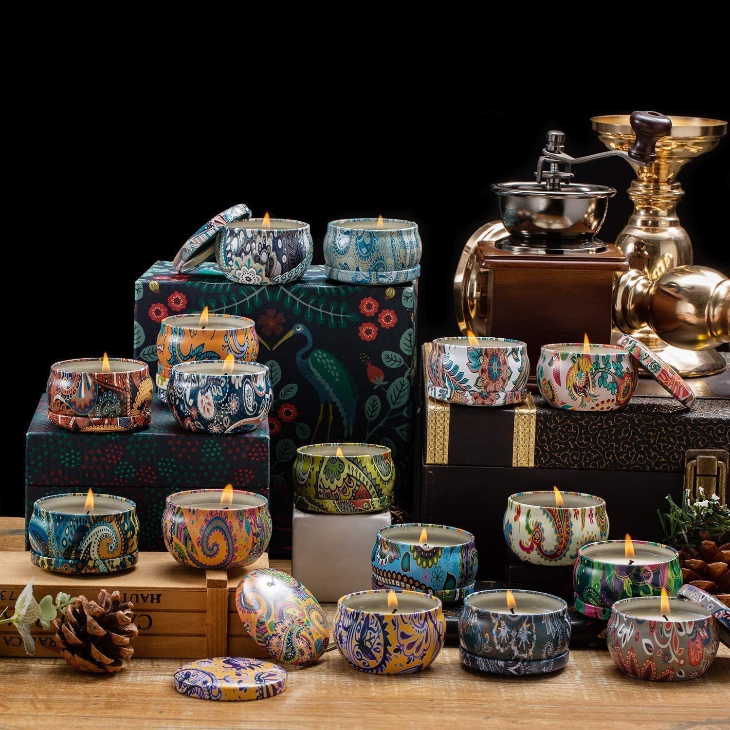 Howemon Scented Candles Gift Set, Natural Soy Wax Portable Travel Tin Candles Women Gift with Strongly Fragrance Essential Oils