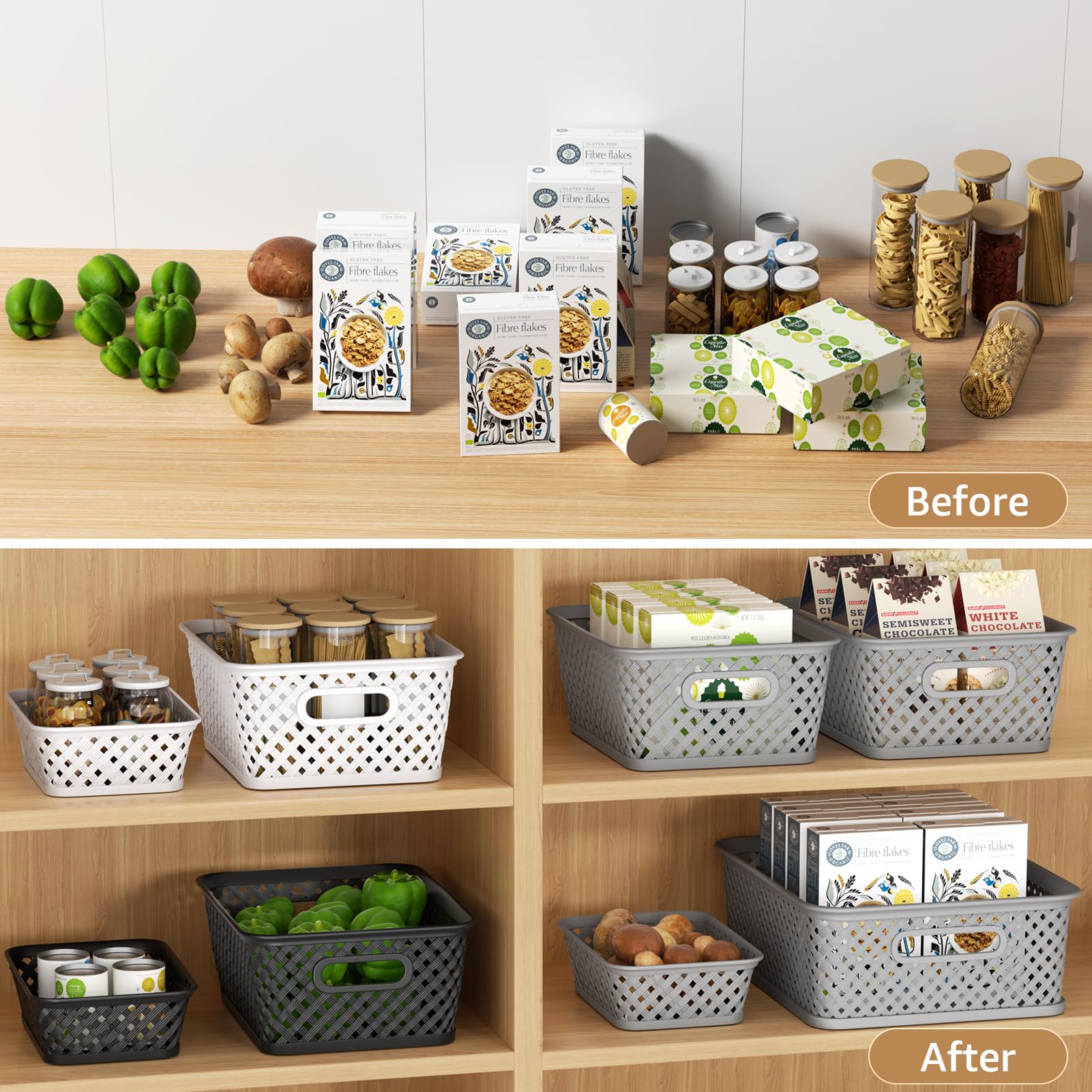 Maxgear Organization And Storage 3 Packs, Plastic Storage Bins Organizer Bins, Woven Baskets For Storage, Plastic Baskets With H
