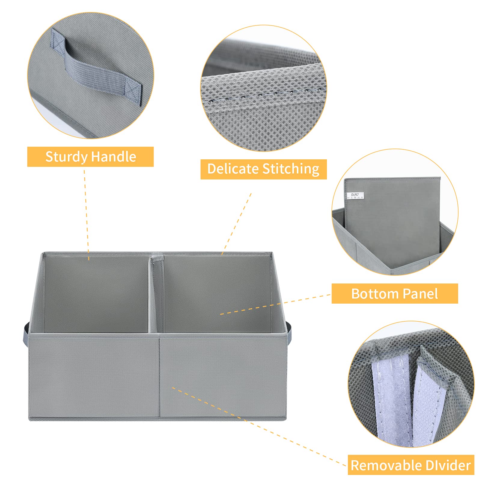 DIMJ Closet Bins  Trapezoid Storage Basket for Shelves  Fabric Storage Bins with Handle and Divider  Foldable Closet Organizer Bins for Clothes  Towels  Toys  DVD  Books  6 Packs  Grey