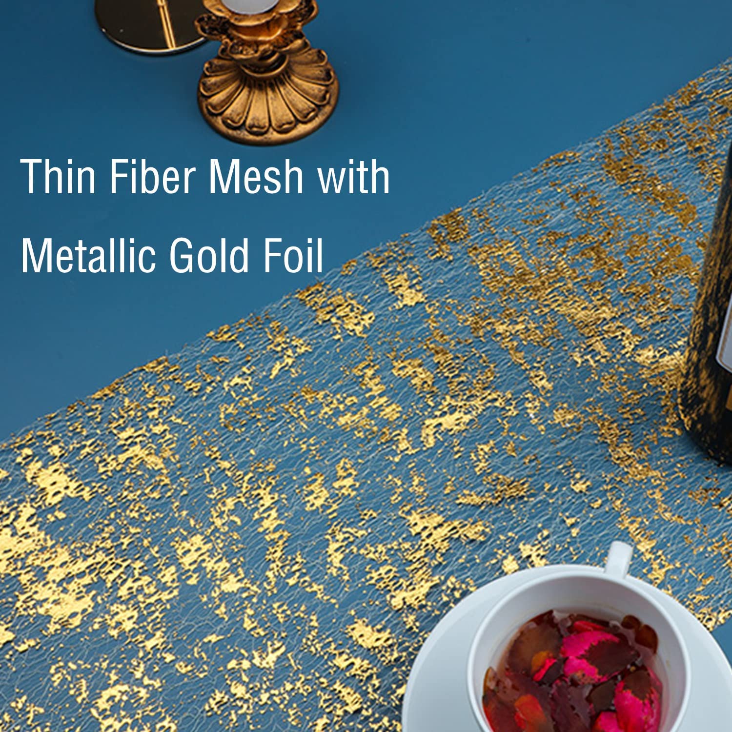 Snowkingdom Glitter Metallic Gold Table Runner 11 Inch X 49 Feet Inches Thin Mesh Sparkle Table Runner Roll Table Decorations Fo