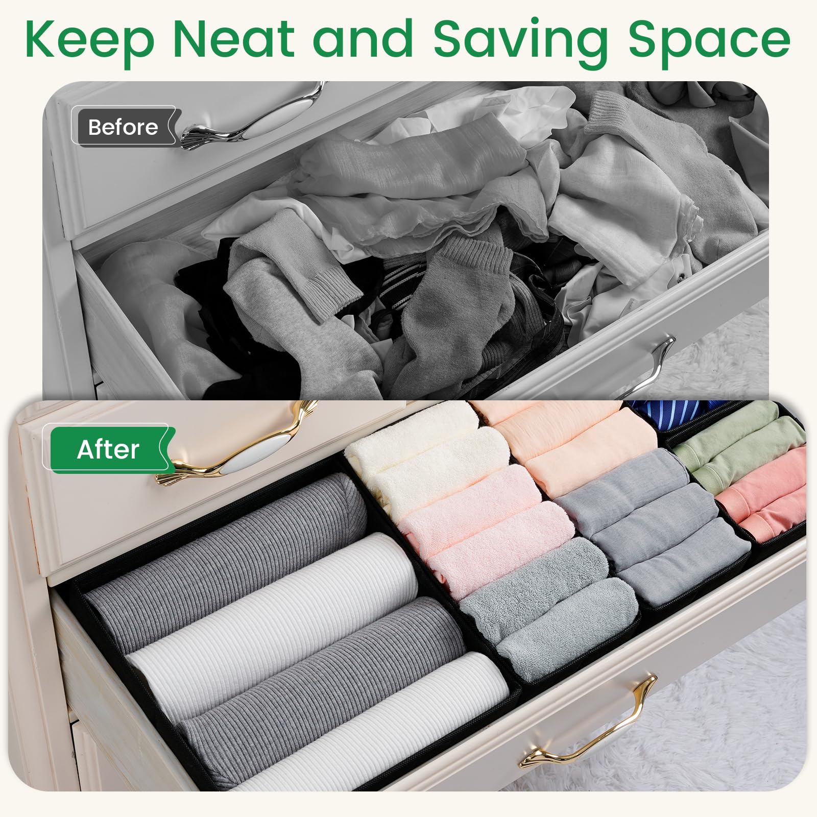 Criusia 16 Pack Underwear Drawer Organizer, Drawer Organizer Clothes, Foldable Cloth Storage Box Closet Dresser Drawer Divider O