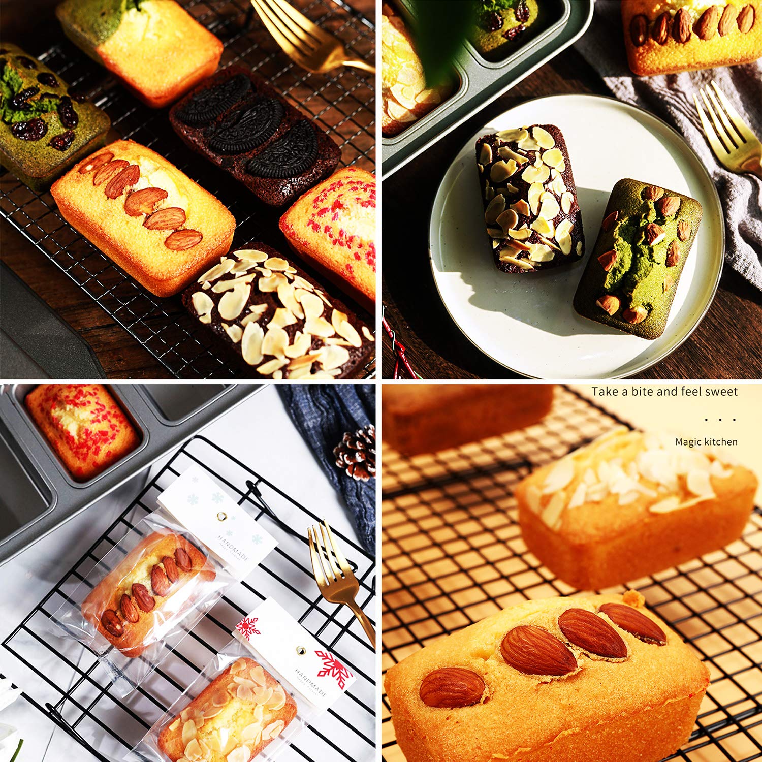 Kilimazart Non-Stick Mini Loaf Pan Cake Bread Baking Tray Carbon Steel Bakeware 8-Cavity (Golden)