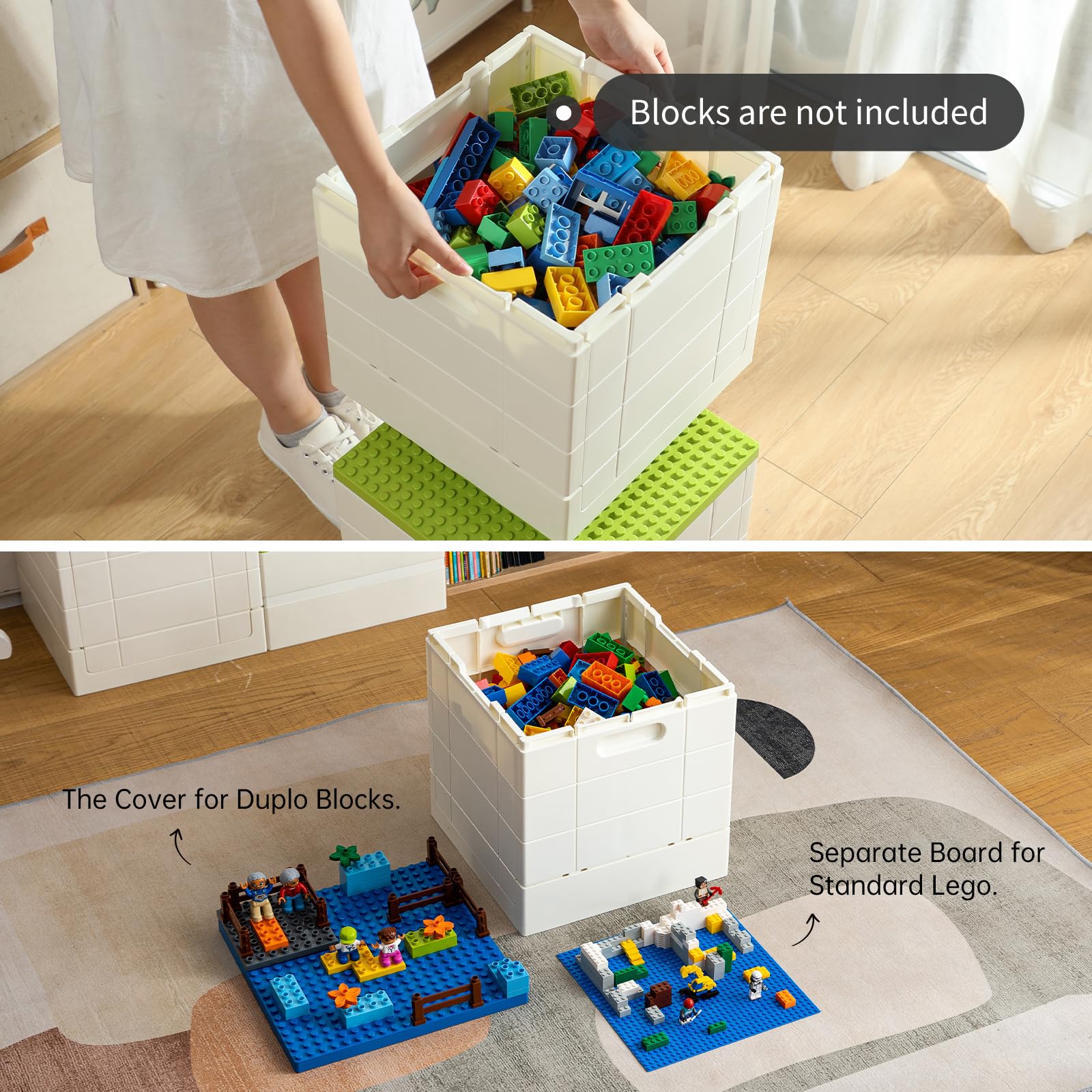 Shimoyama Folding Storage Box With Building Lid For Duplo Blocks, 26 Qt. Foldable Toy Container, 25L Collapsible Storage Bin Wit