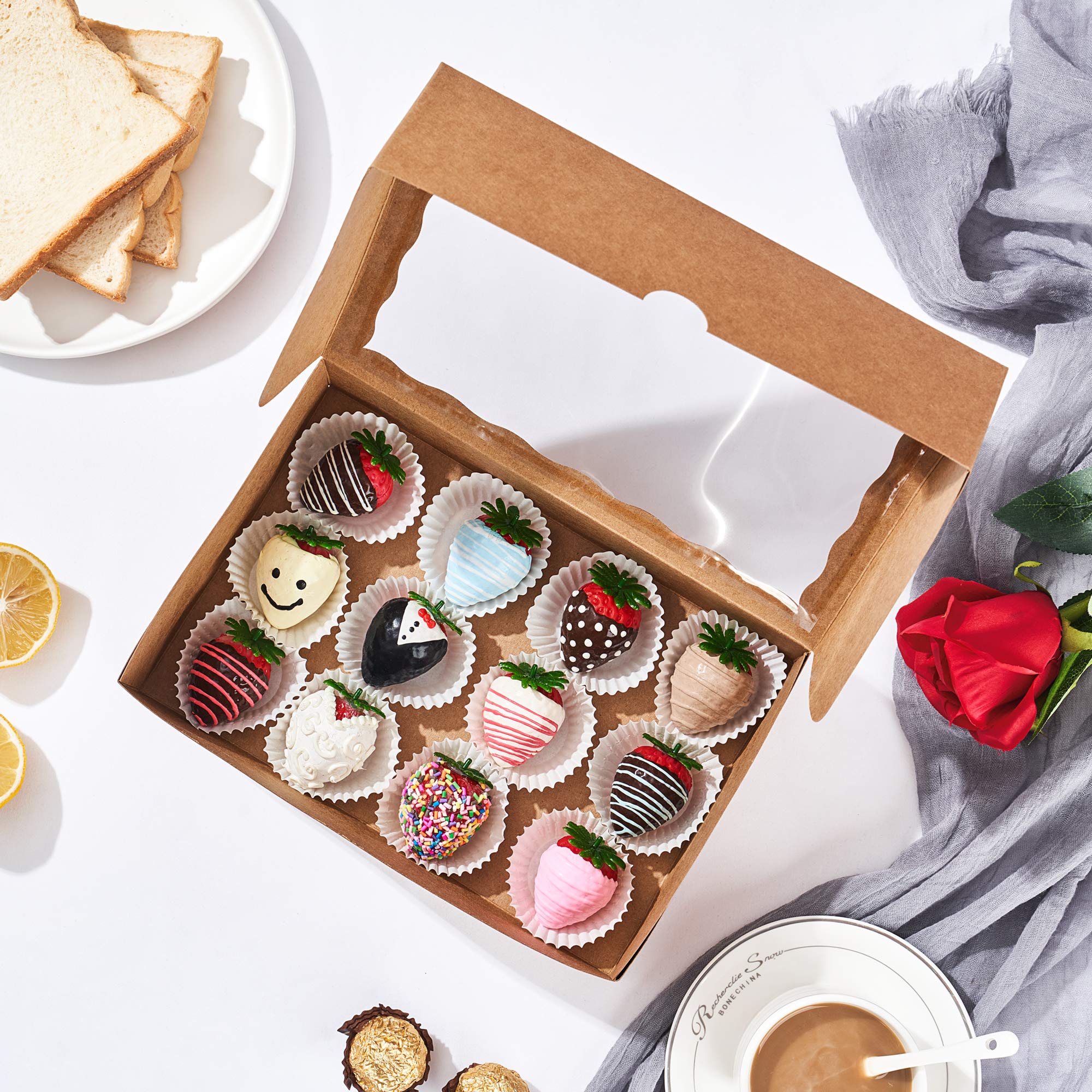 Jcxgrvc 4Pcs 10 X 7 X 25 Inches Premium Cookies Boxes, Strawberries Boxes With Clear Window, Brown Natural Kraft Paper Box