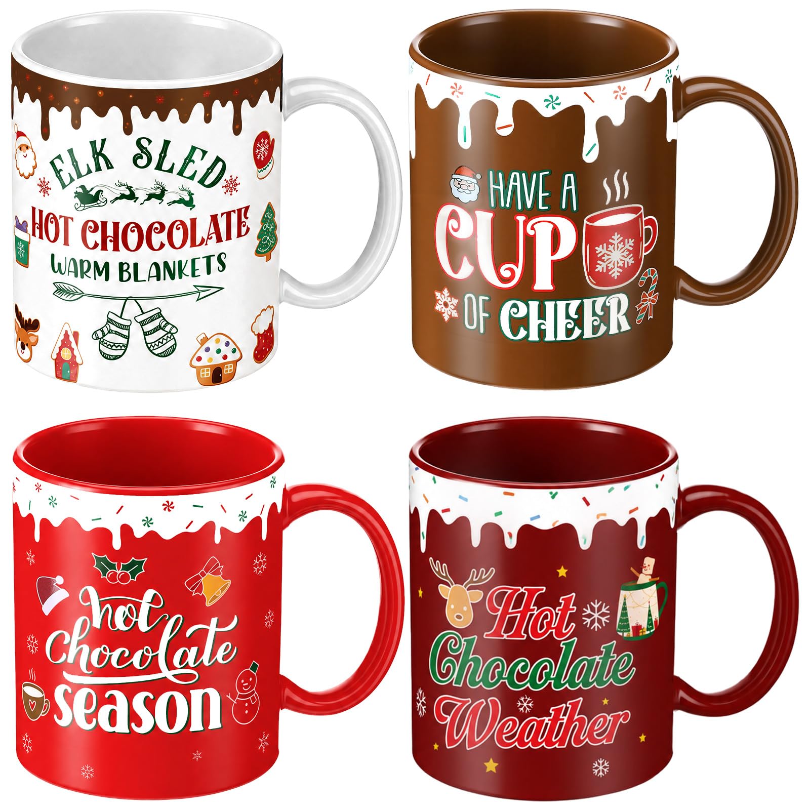 Hushee 4 Set Christmas Hot Chocolate Mug 12oz Ceramic Coffee Mugs