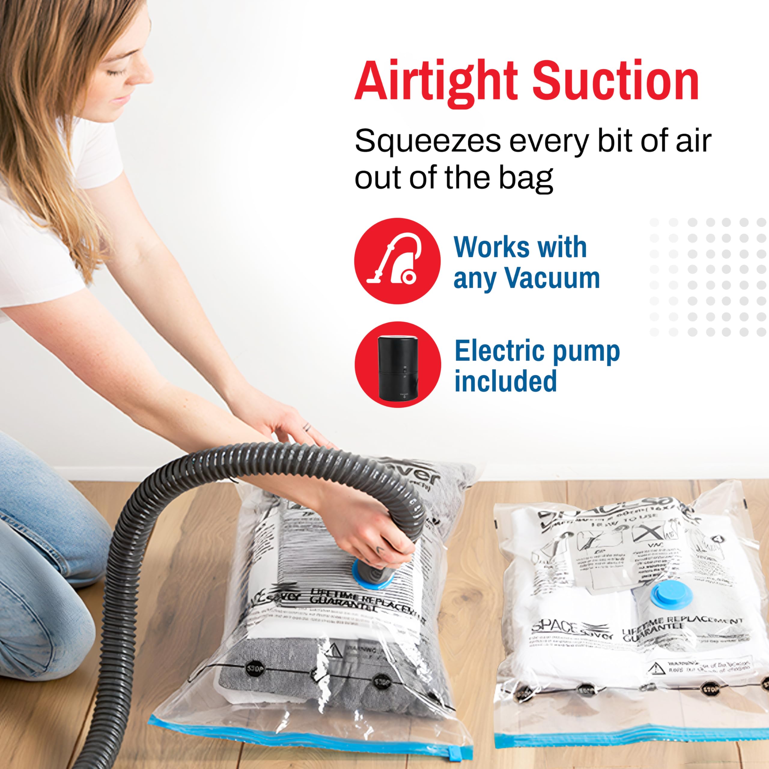 Spacesaver Vacuum Storage Bags (Variety 10-Pack) Save 80% on clothes Storage Space - comforters  Blankets  Bedding  clothing  Mattress Vacuum Bag - compression Seal for closet Storage  Pump for Travel
