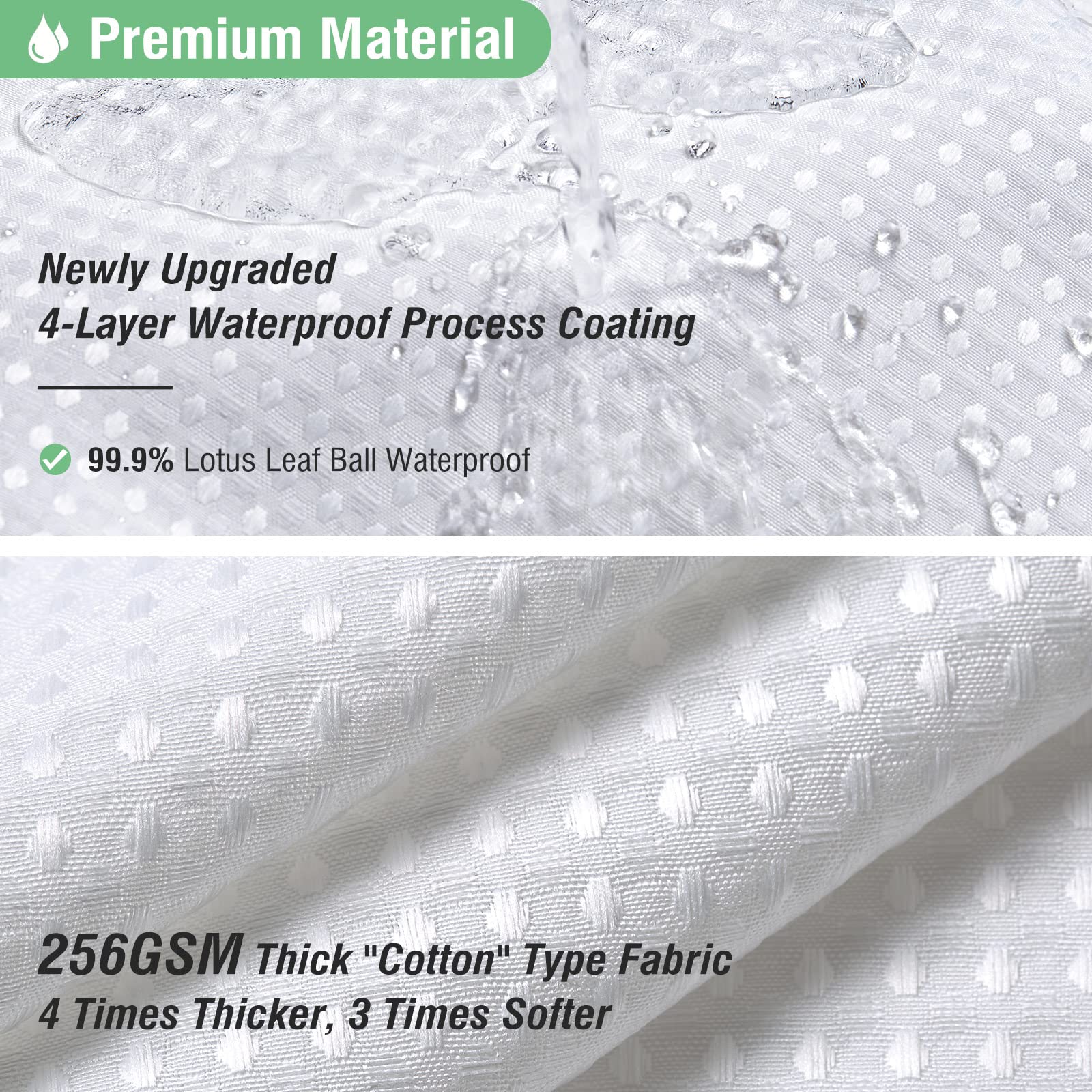 Dynamene Extra Long Shower Curtain - Waffle Weave Fabric, 84" x 72", Heavy Duty, White, Includes 12 Plastic Hooks
