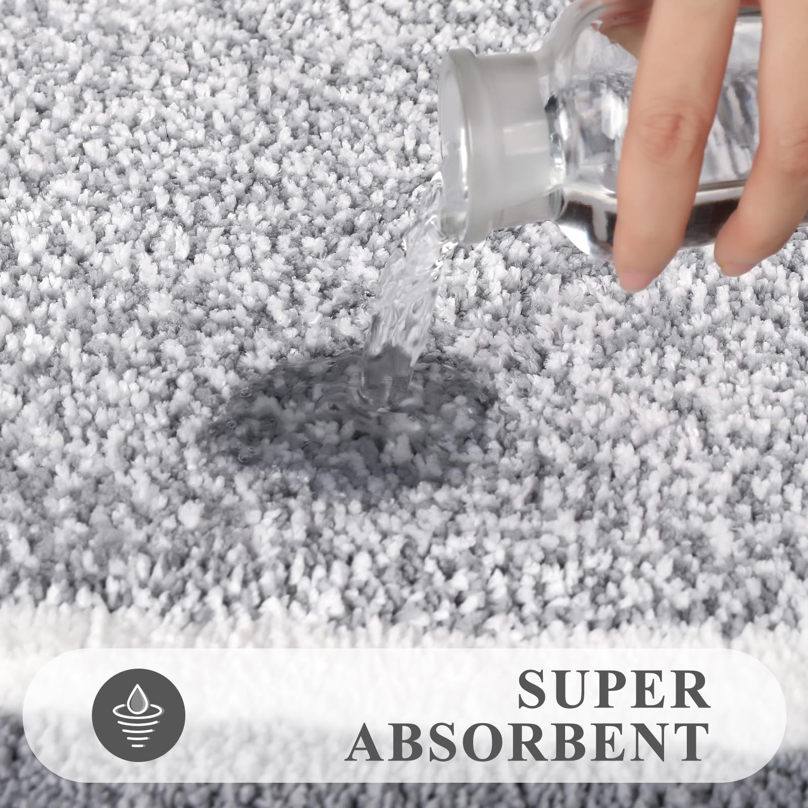 Pauwer Bathroom Rug Set 3 Piece, Non-Slip Absorbent Bath Mats, Microfiber Soft, Absorbent Plush Shaggy Carpets Includes U-Shaped