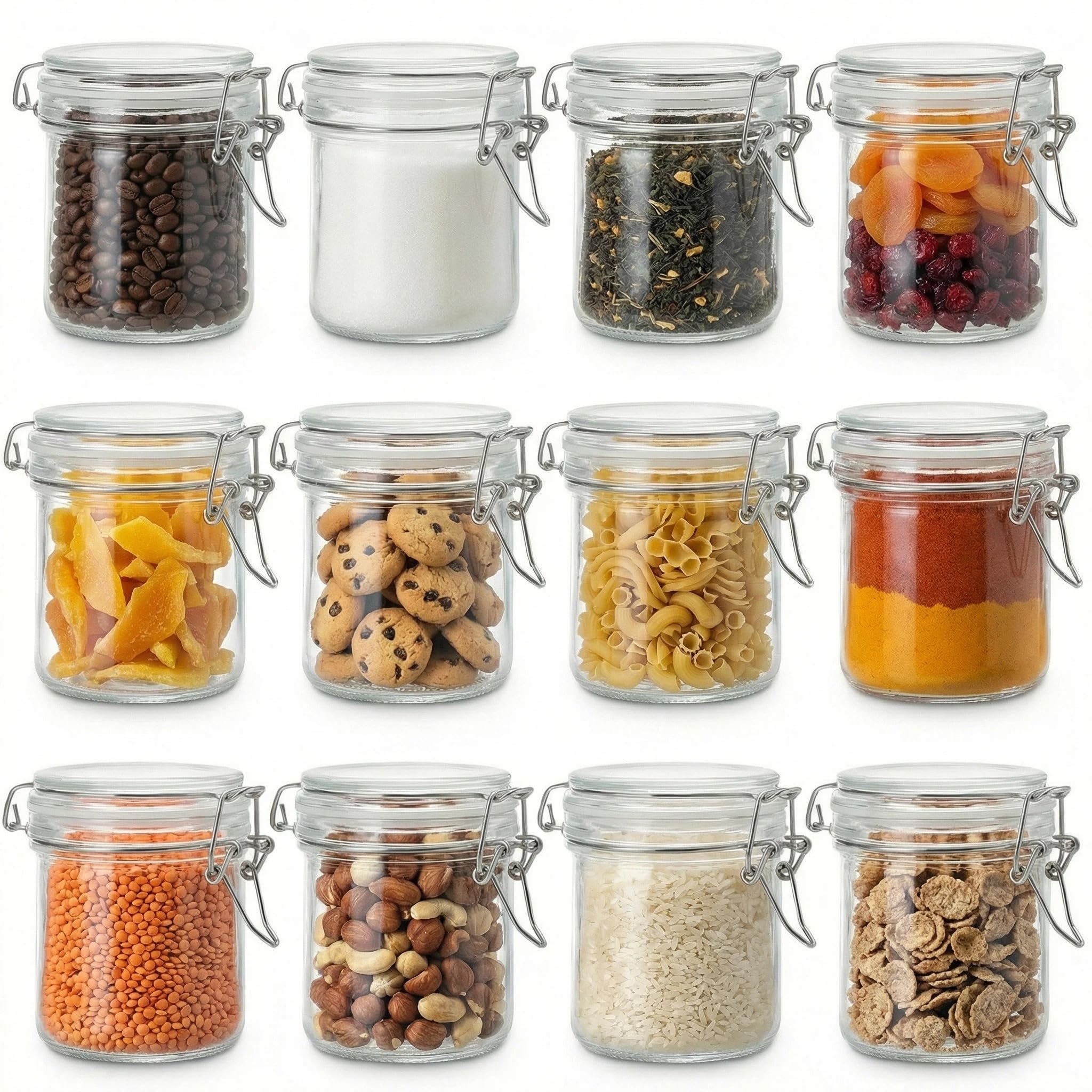 Snaiio Small Glass Jars with Lids 8 oz, Airtight Clamp Lid Glass Storage Jars, Thick Lead-Free Glass Containers for Pantry Organ
