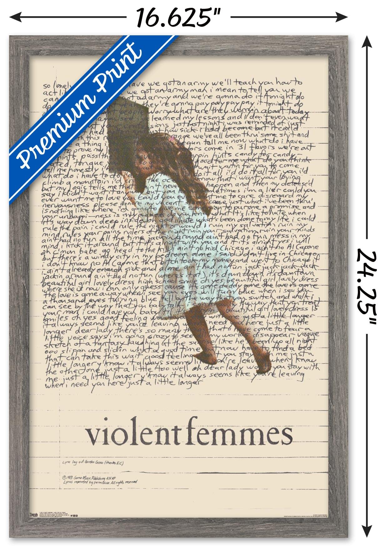Trends International Violent Femmes - Lyric Girl Tea Towel Wall Poster, 14.725'' X 22.375'', Barnwood Framed Version