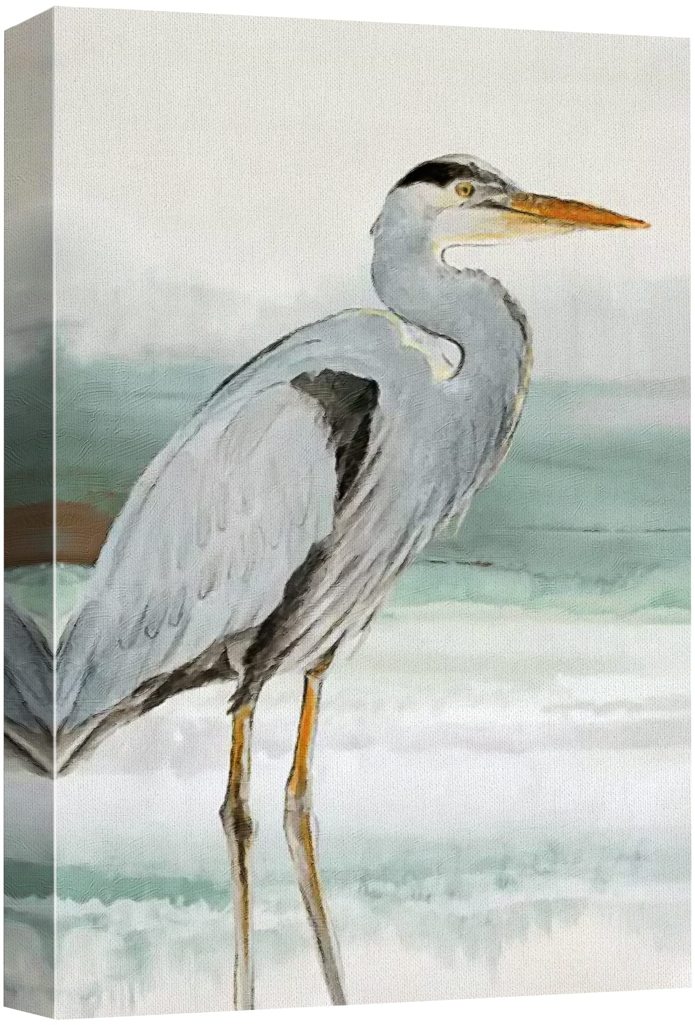 Wall26 Canvas Print Wall Art Pastel Beach Wave Ocean Crane Bird Nature Wilderness Illustrations Modern Art Decorative Multicolor