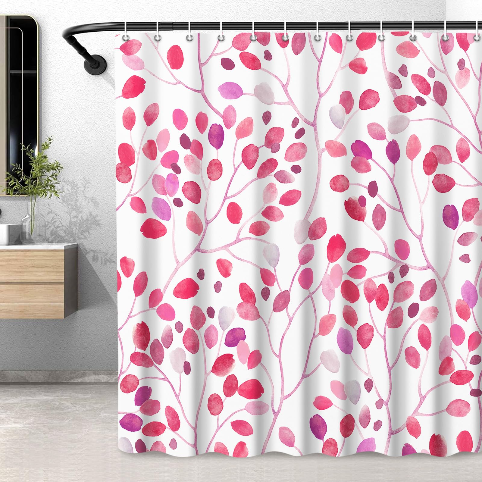 Lxbni Floral Shower Curtain, Colorful Botanical Flower Leaves Boho Polyester Fabric Shower Curtain With Plastic Hooks, Bathroom