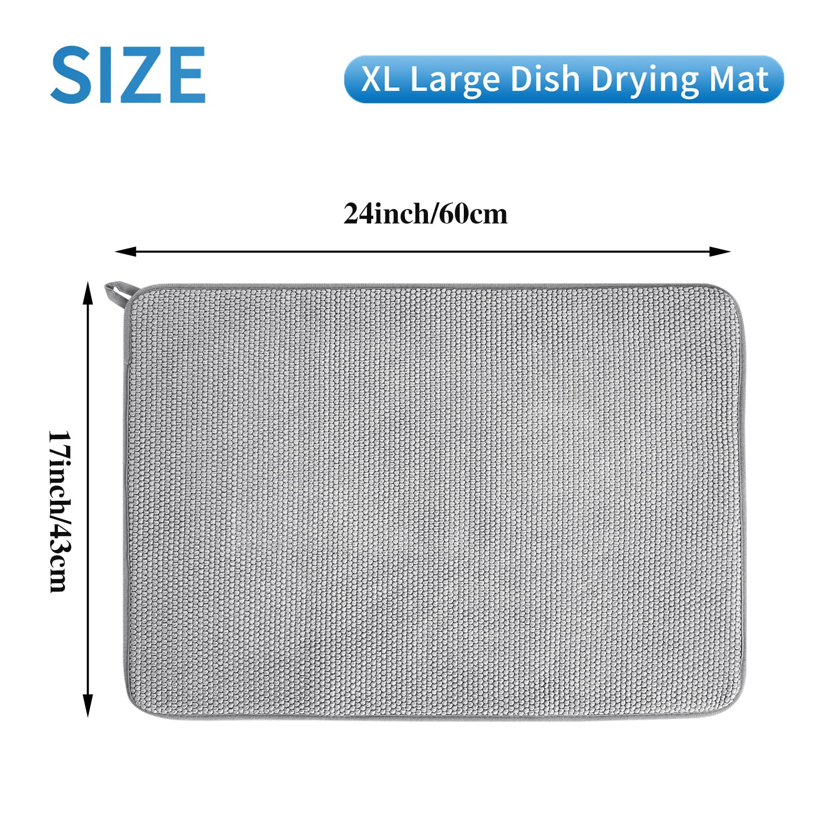 2 Pcs Large Dish Drying Mat For Kitchen Counter,24 X 17 Inch Absorbent Microfiber Dishes Drainer Mats,Xl Dish Drying Pad For Cou