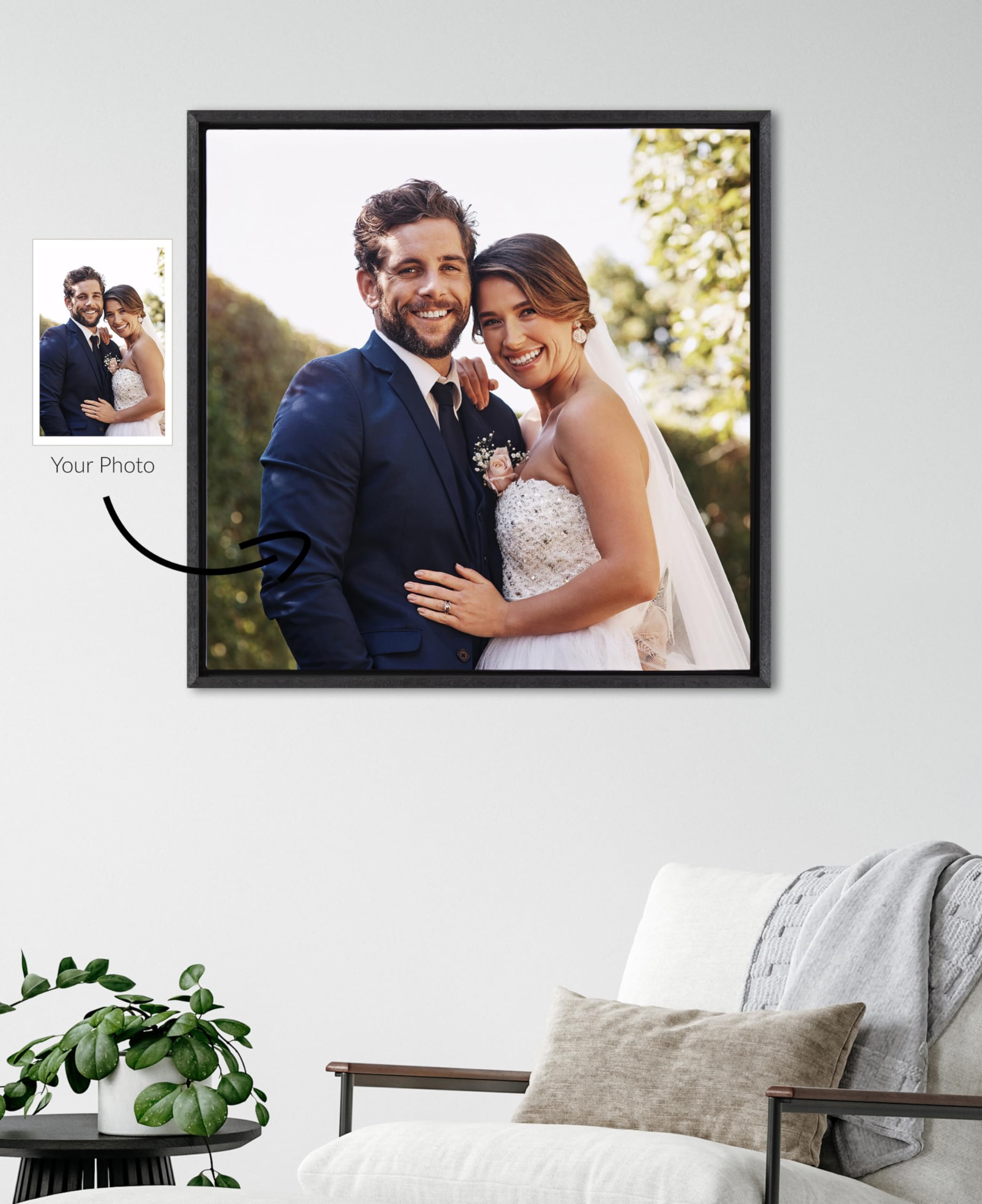 Kate And Laurel Sylvie Square Custom Printed Framed Canvas Wall Art, 30X30 Black, Personal Canvas Print With Your Photos For Bed