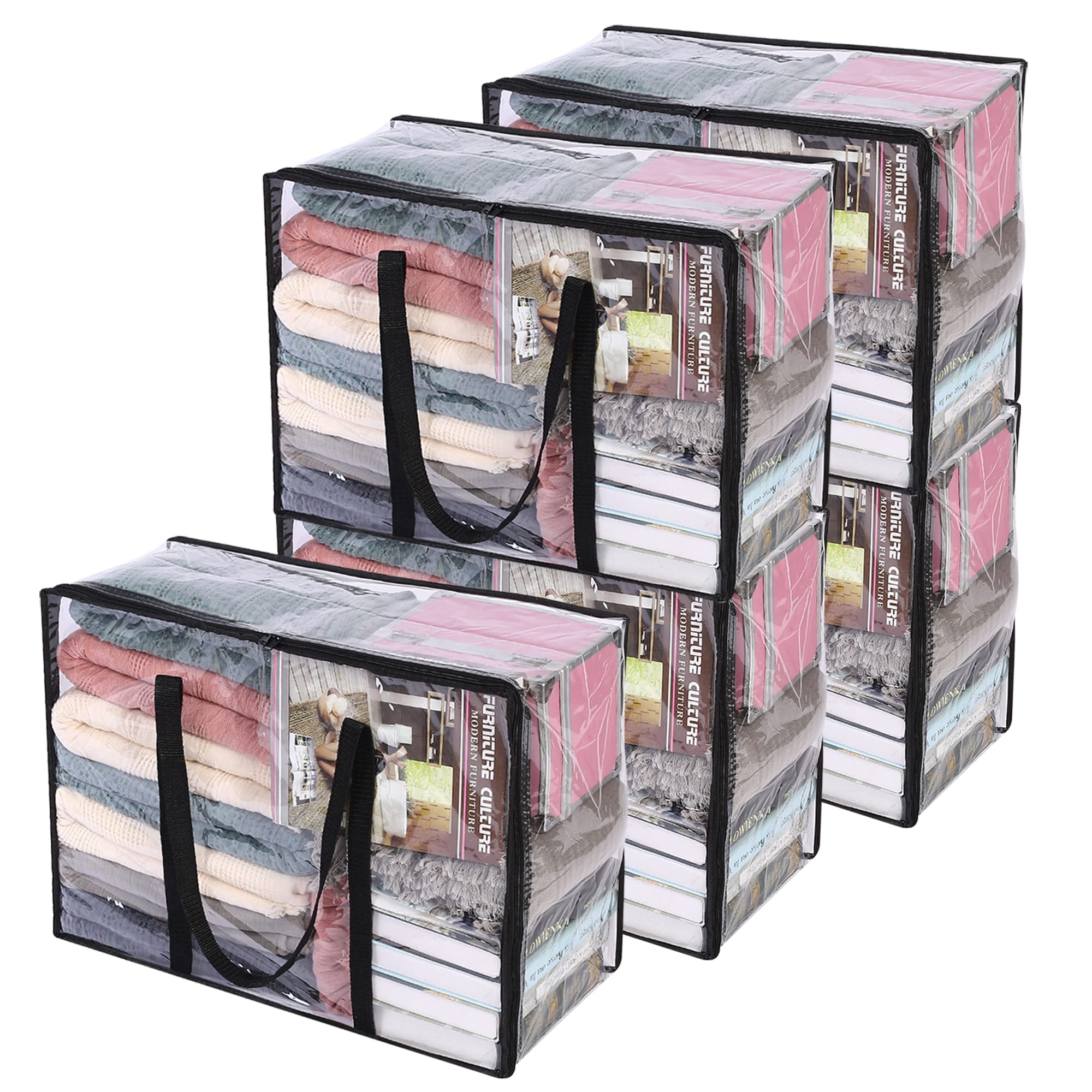 Vieshful 5 Pack Clear Clothes Storage Bag, 40L Zippered Closet Organizer, Plastic Storage Containers Moving bags for Comforter,