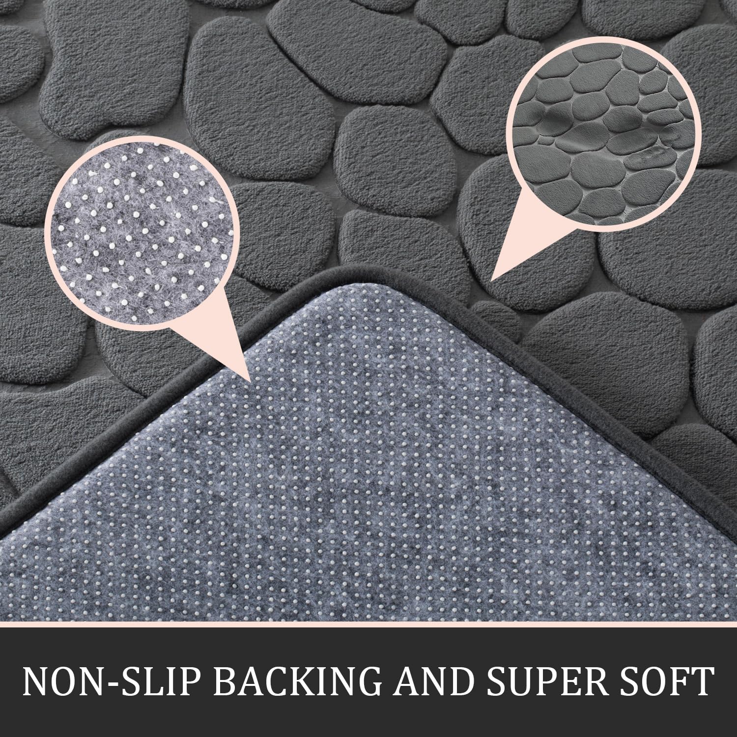 Yihouse 5 Piece Cobblestone Memory Foam Bath Mats, Extra Thick Non Slip Mats For Tub, Toilet And Floor, Water Absorbent, Washabl