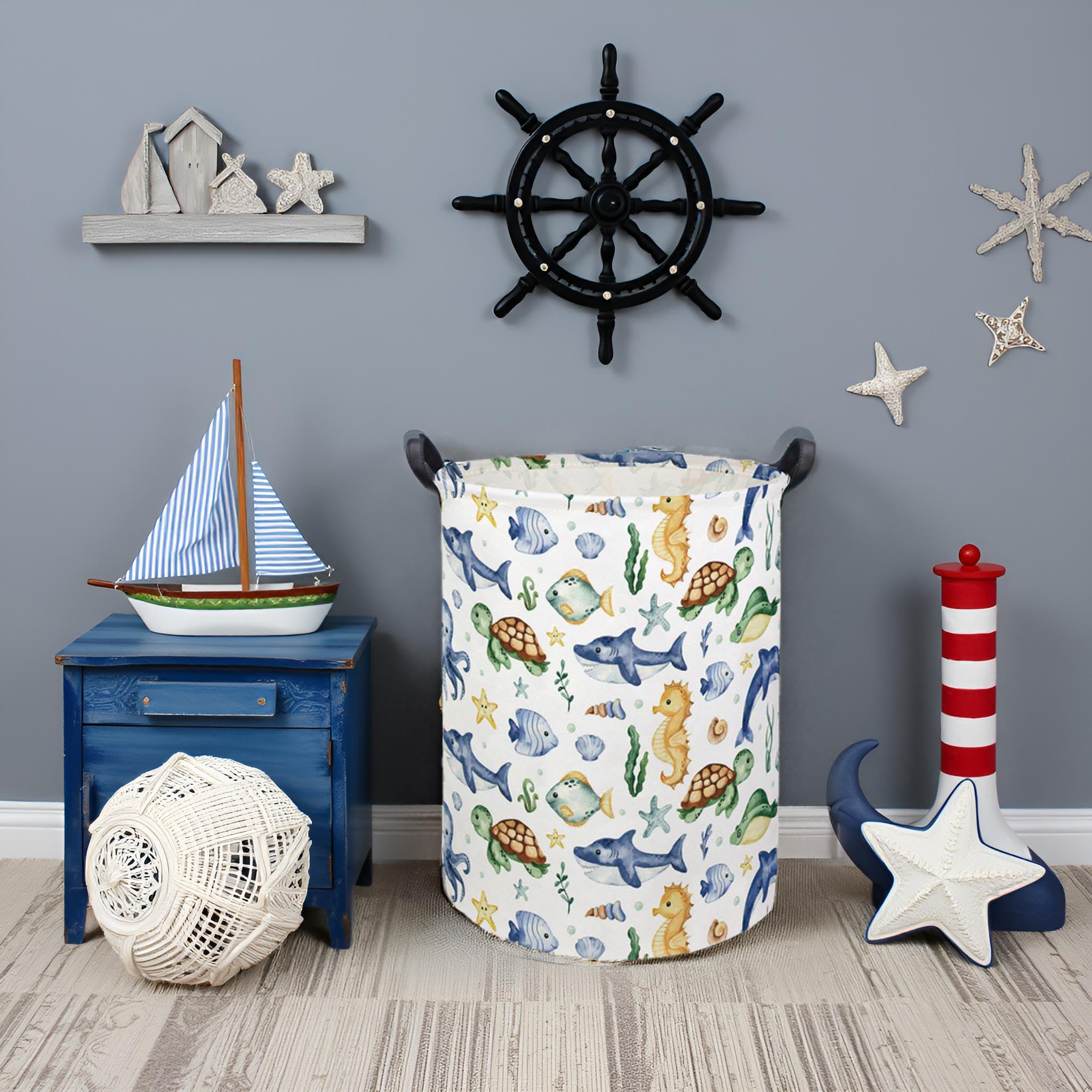Tibaolover Ocean Kids Laundry Basket Baby Hamper Sea World Toy Storage Bin For Boys Room Decor Baby Nursery Hamper Gift Baskets