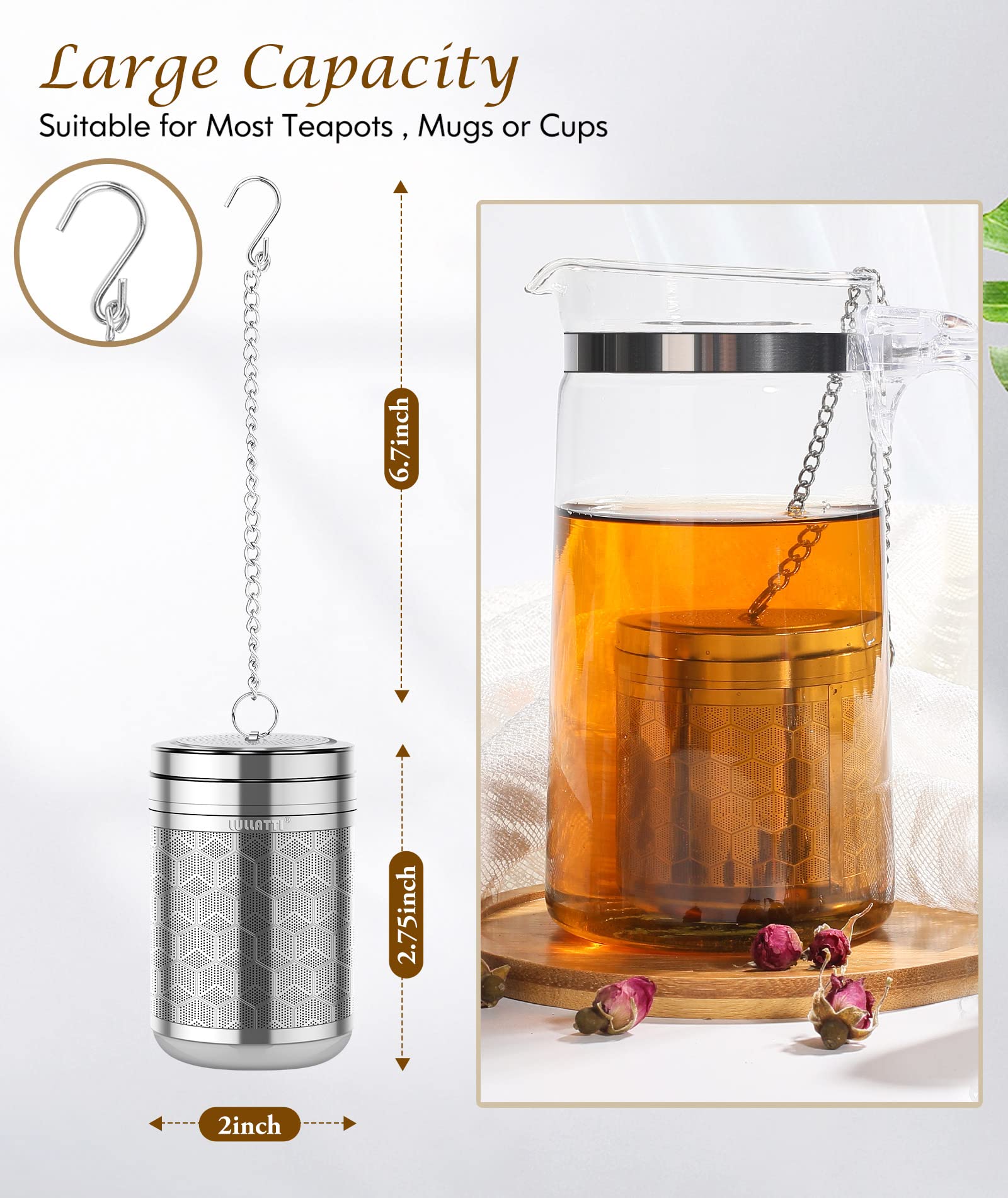 Lullatti Large Tea Infuser For Loose Tea(2 Pack), 304 Stainless Steel Tea Ball Strainer, Extra Fine Mesh Tea Steeper For Brewing