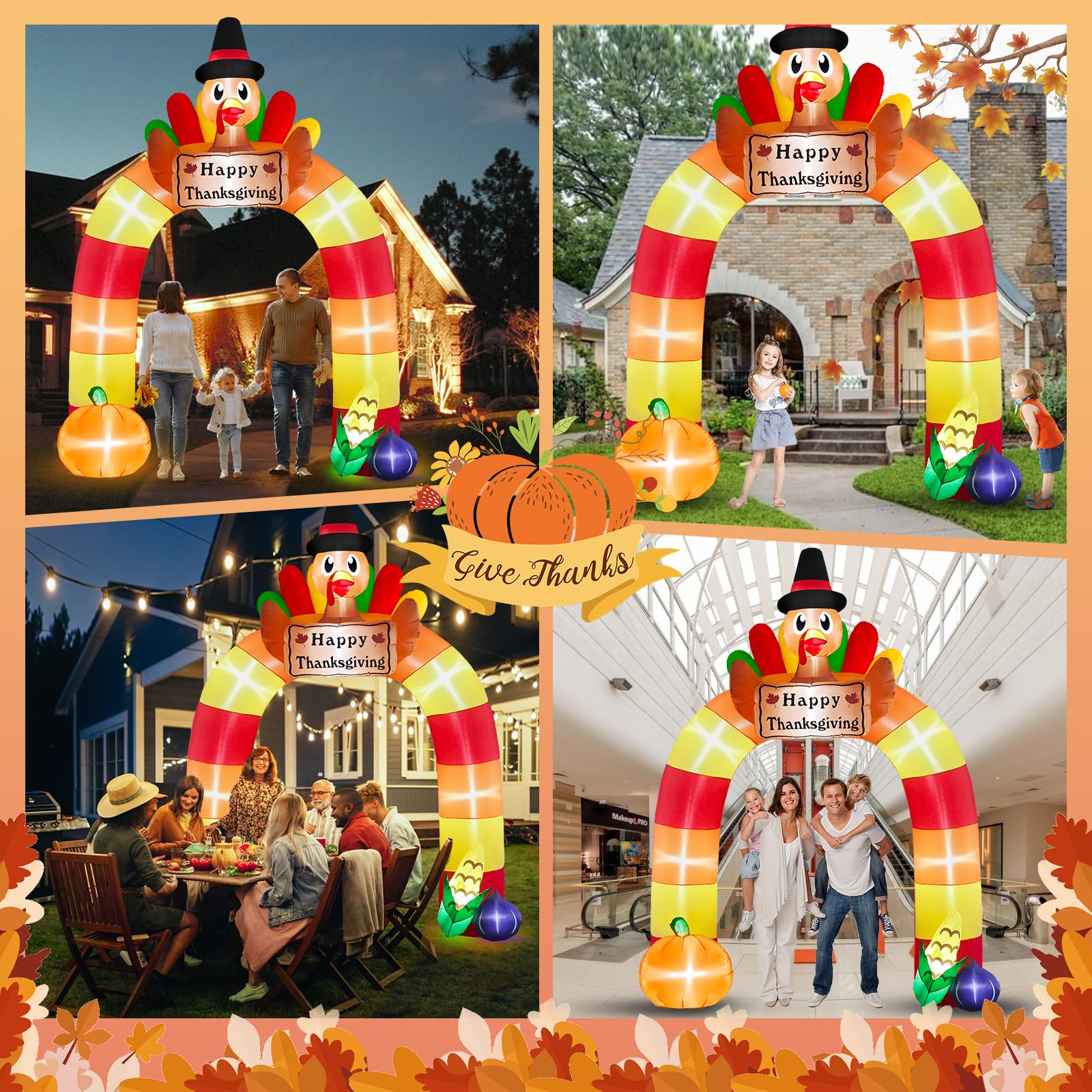 Danxilu 10FT Thanksgiving Inflatables Turkey Archway Outdoor Decorations, Inflatable Turkey Arch with Happy Thanksgiving Sign Bl
