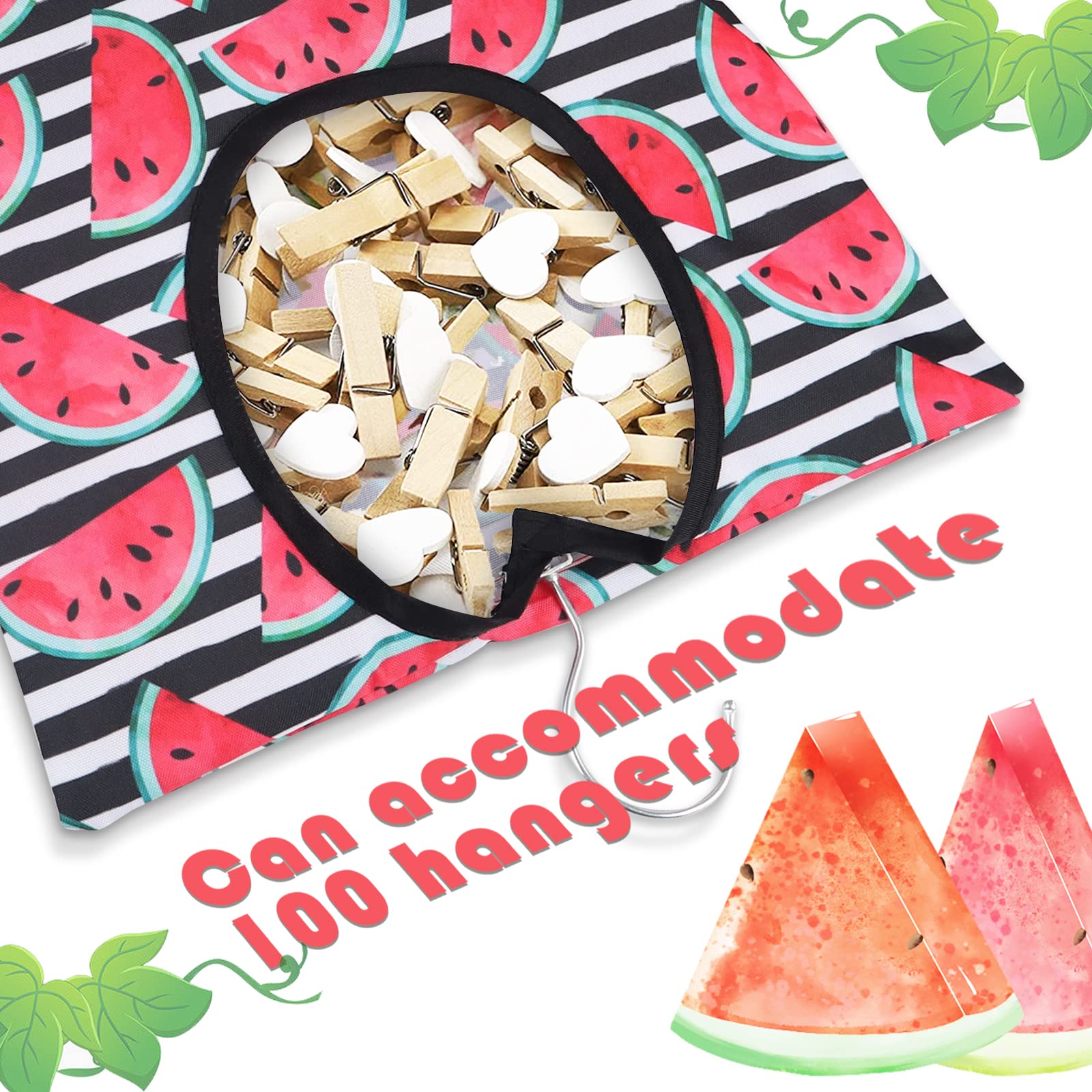 2 Pcs Watermelon Clothespin Bag With Hanging Hook 15 X 11 Inch Watermelon Laundry Canvas Clothes Pin Holder Waterproof Clothespi