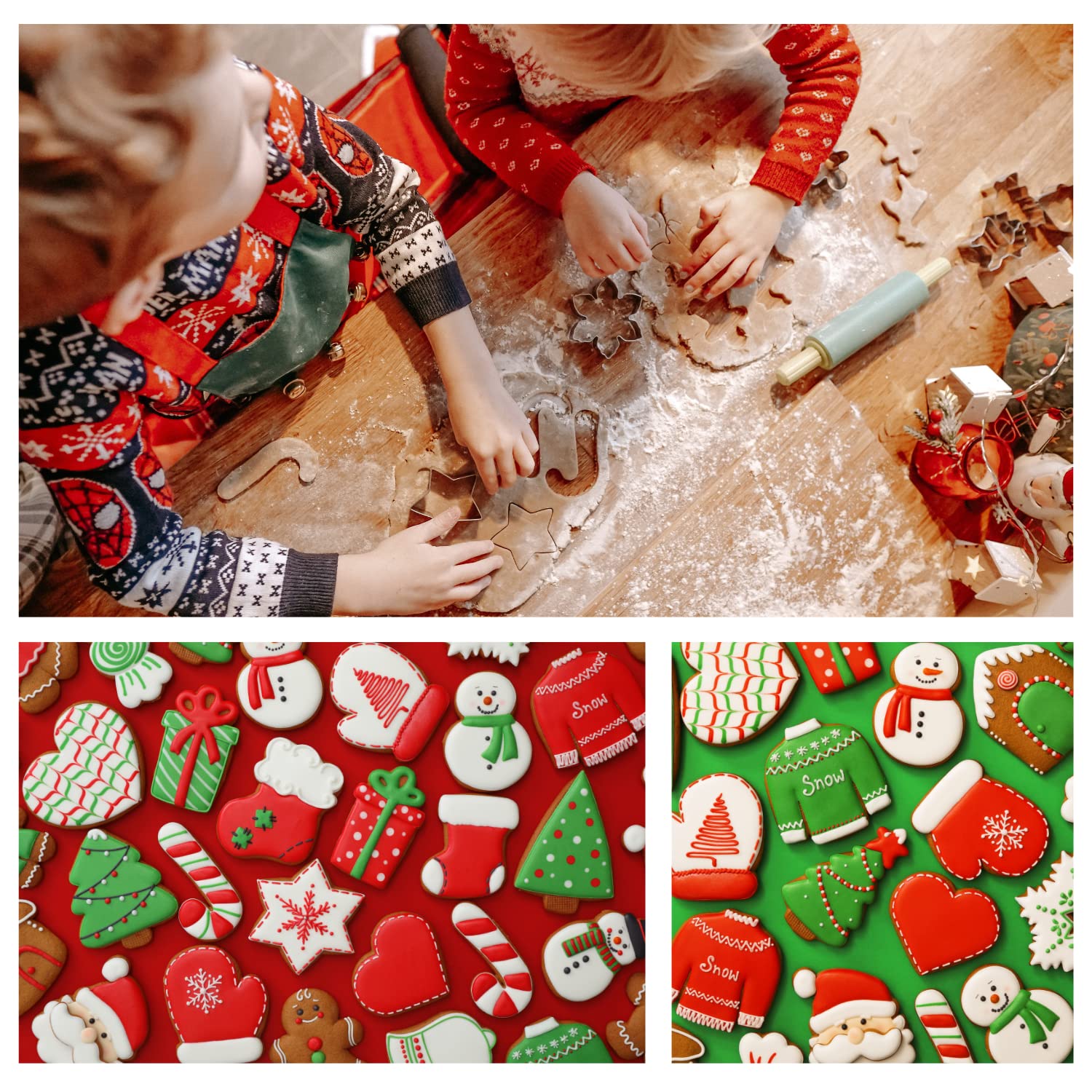 Crethinkaty 3 PCS Christmas Cookie Cutter Set,Gingerbread Man,Snowflake,Christmas Tree Shape with Soft PVC Edge Xmas Cookie Cutt