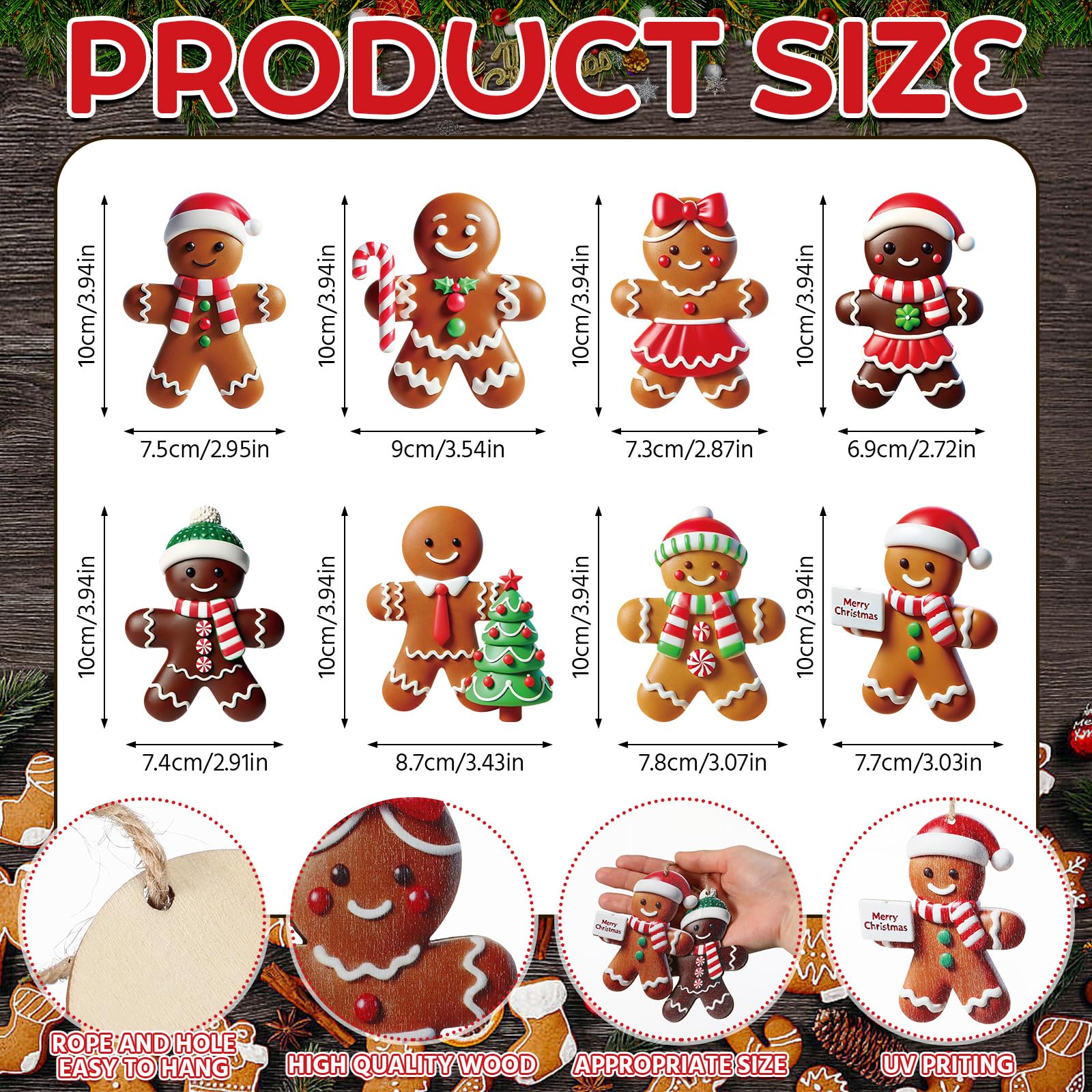 Memorywuu 24 Pcs Gingerbread Man Ornaments for Christmas Tree Cute Wooden Hanging Gingerbread Figurines Ornaments Christmas Tree