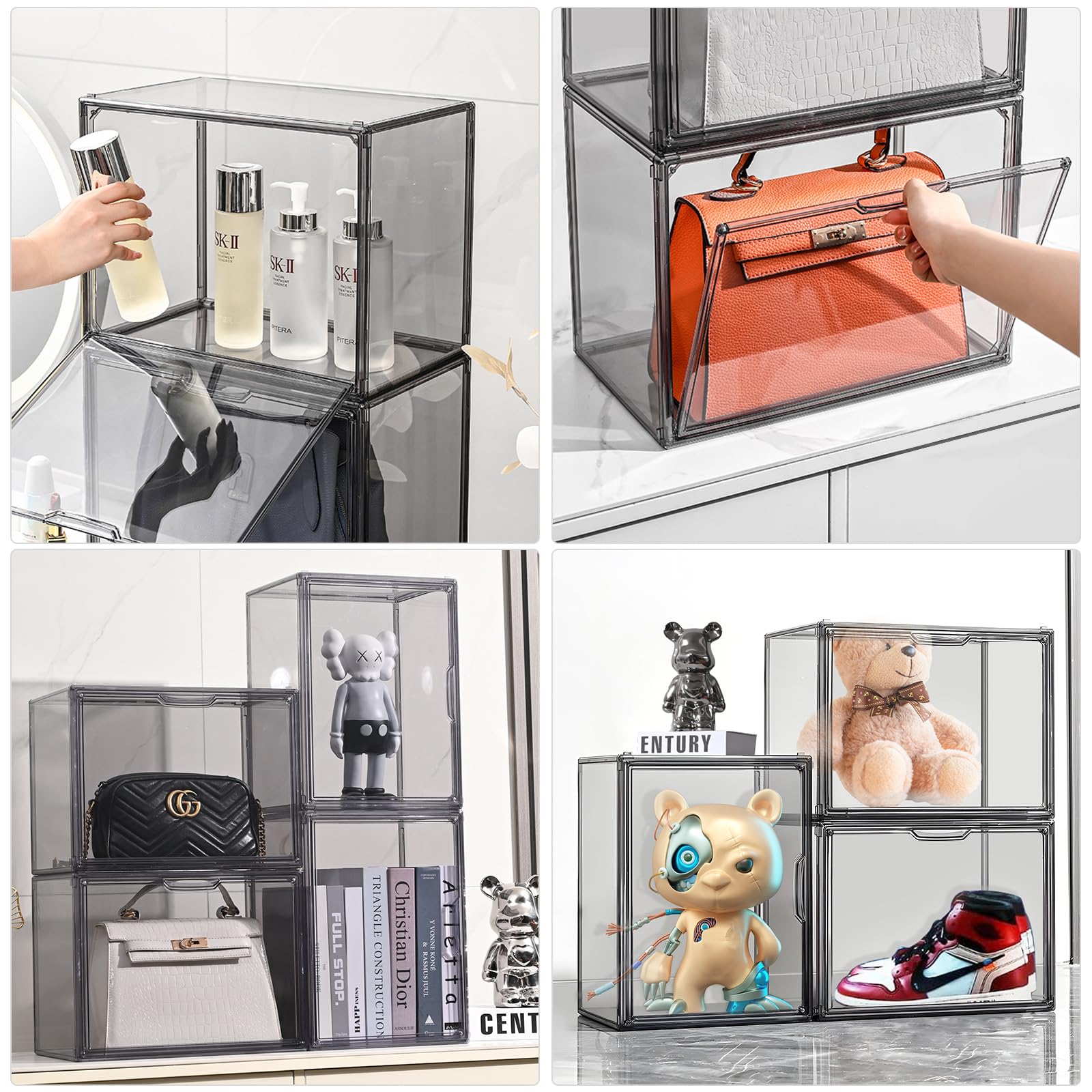 Gudemay Clear Stackable Plastic Storage Bins With Magnetic Lid, Dustproof Book & Cosmetic Display Cases, Large Figures Collectib