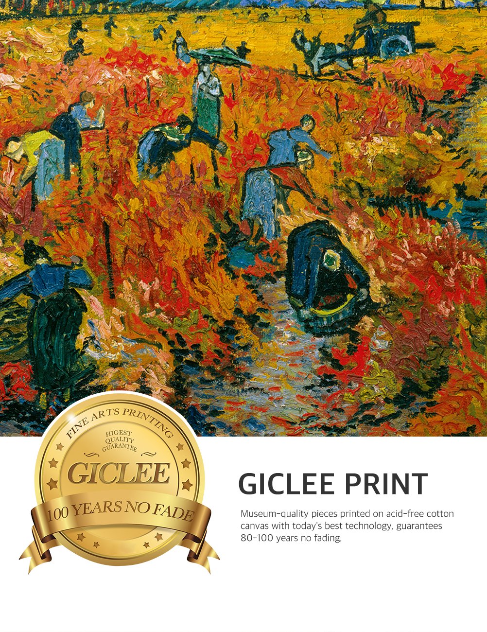 Decorarts - The Red Vineyards, Vincent Van Gogh Art Reproduction. Giclee Prints Match With Golden Framed For Wall Decor. Picture