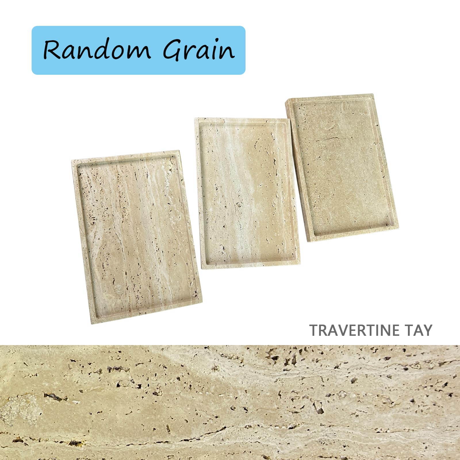 Ghyfgd Real Natural Travertine Tray Genuine Marble Stone Storage Tray For Dresser/Vanity/Bathroom (Beige Travertine, 12'' X 8'')