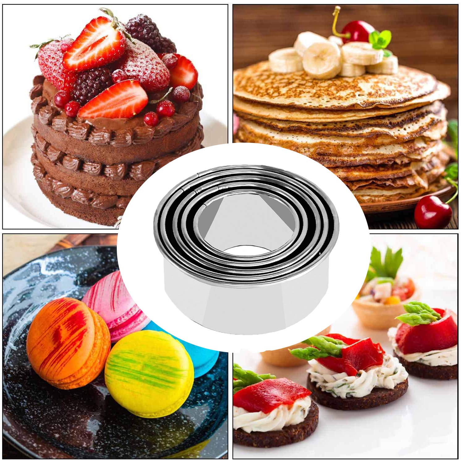 5Pcs Cookie Cutters - Stainless Steel Biscuit Cutters/Dumpling Cutters/Cake Pastry Cutters/Cake Cookie Scone Cutters Molds Stamp