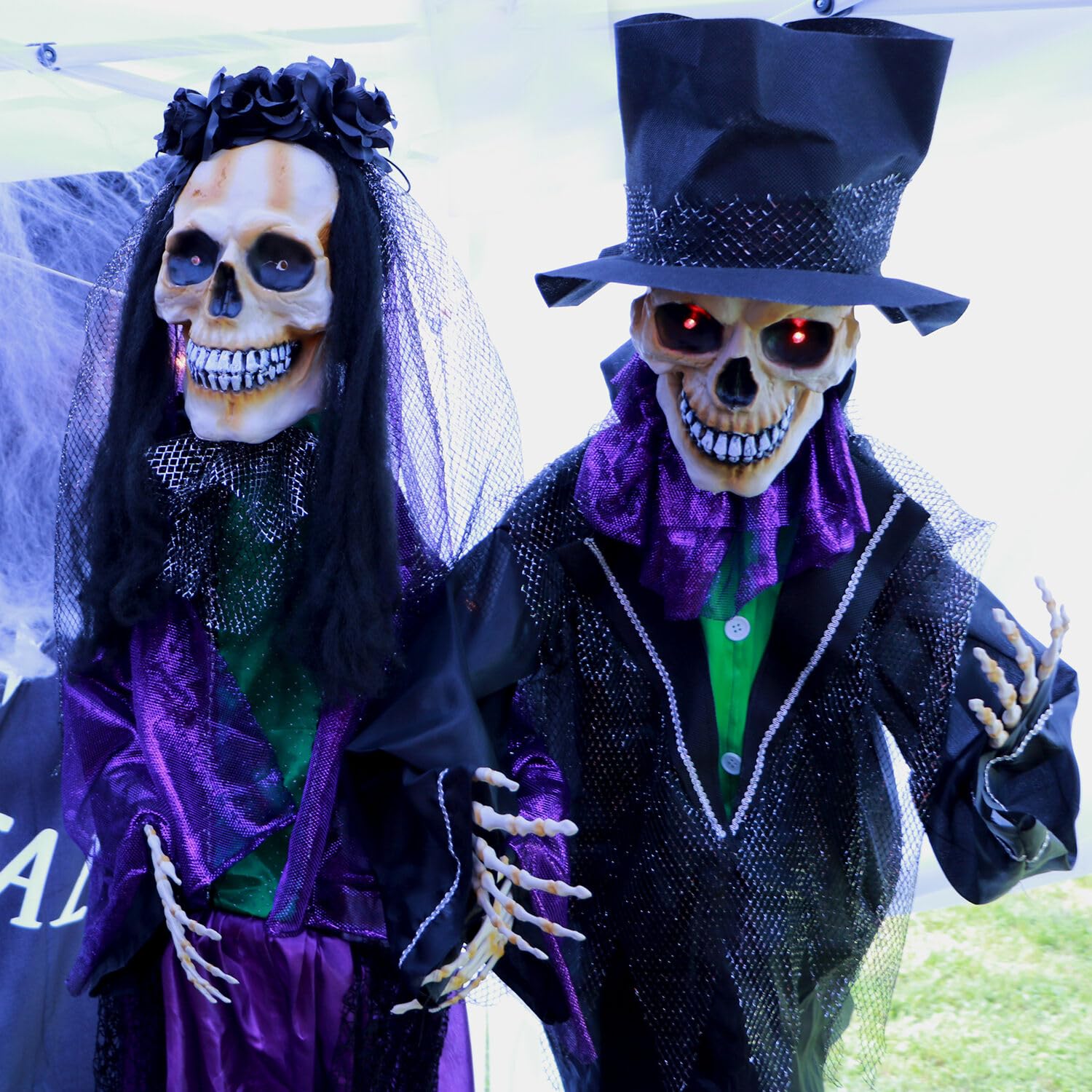 Haunted Hill Farm 5-Ft. Marty Voodoo Skeleton Groom, Animatronic With Red LED Eyes, Touch-Activated Talking Prop, Battery Operat