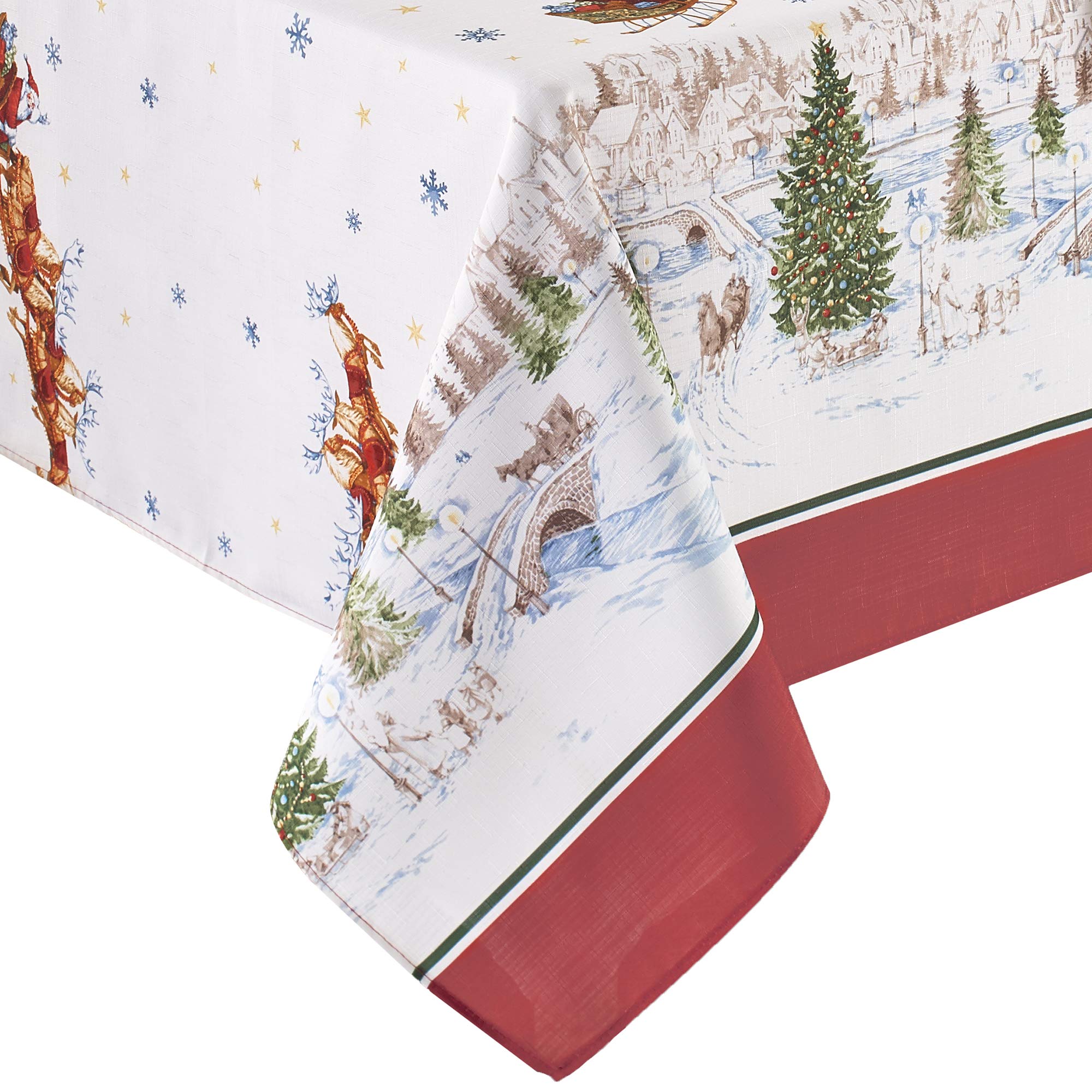 Elrene Home Fashions Santa Snowy Sleighride Wrinkle Resistant Holiday/Christmas Tablecloth, 60''X84'', Rectangle