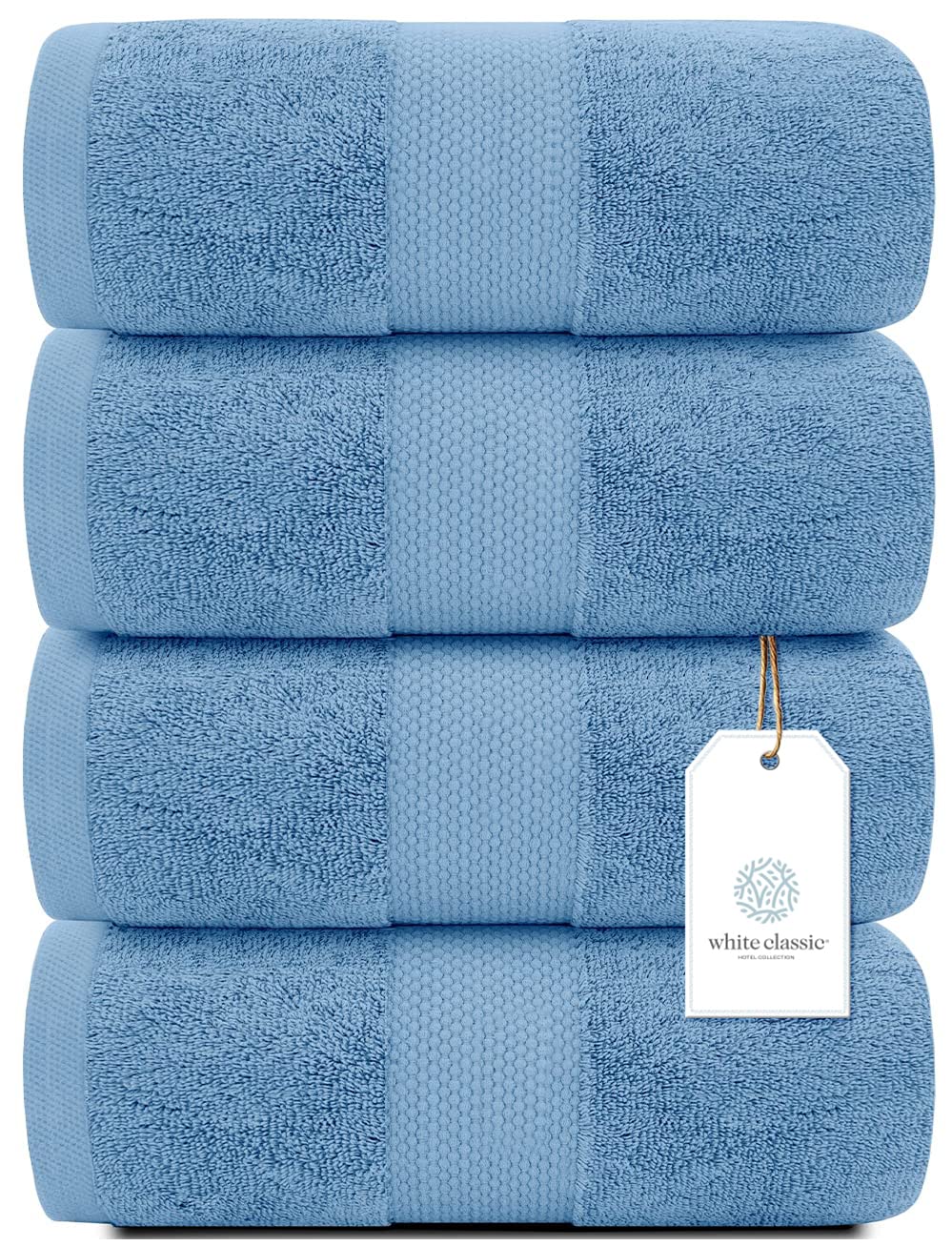 White Classic Luxury Bath Towels Large - Cotton Hotel Spa Bathroom Towel 30X56  4 Pack  Light Blue