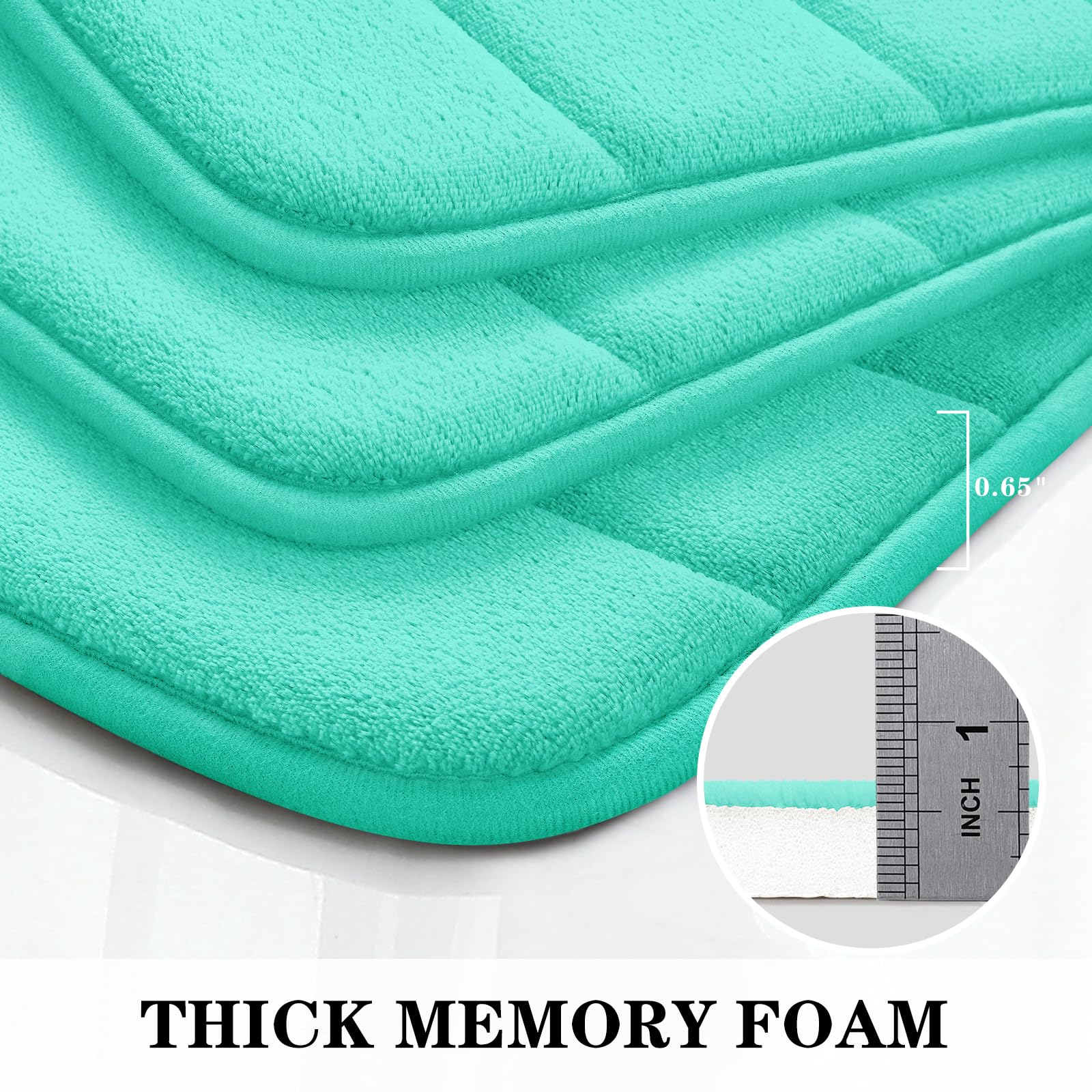 BYSURE Teal Memory Foam Bathroom Rug Set 3 Piece Non-Slip Extra Absorbent Bathroom Mats and Rugs Sets  Soft & Dry Bath Mat Sets for Bathroom Floor Washable Carpets Set