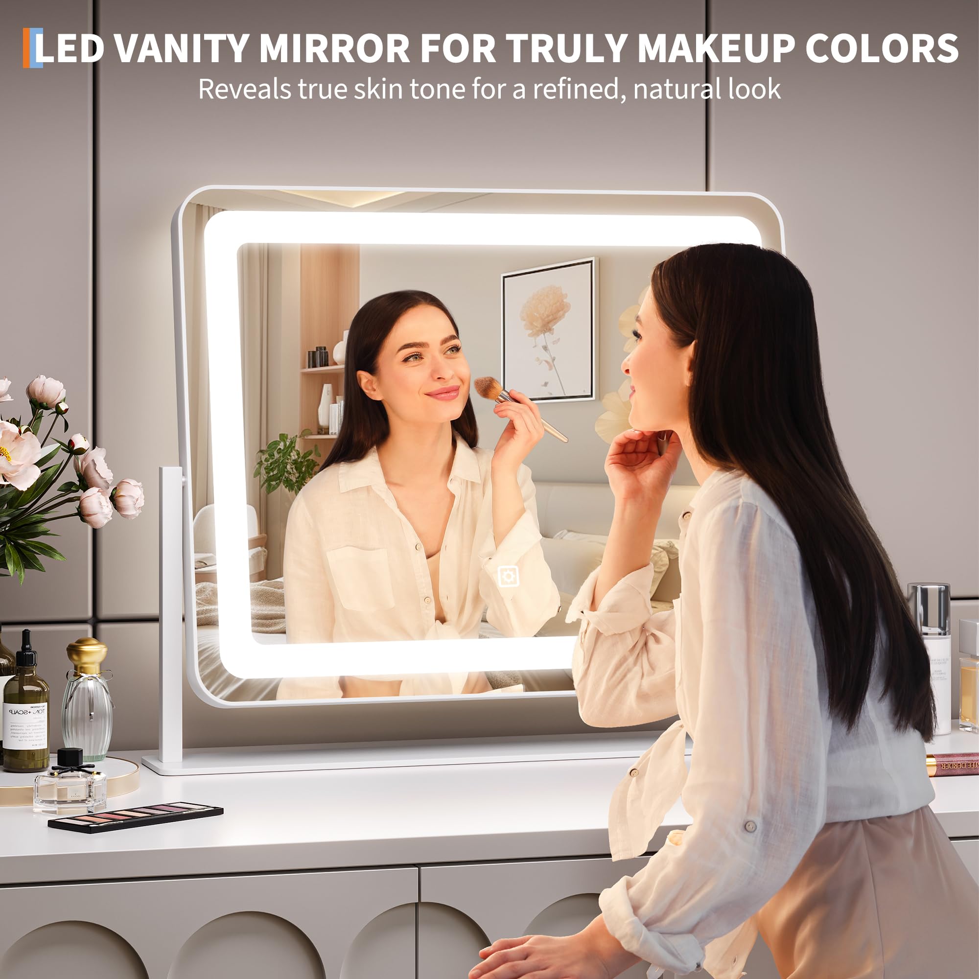 Vanity Mirror With Lights, 19.6X15.7 Led Makeup Mirror With Lights, Large Lighted Makeup Mirror, Touch Screen, 3-Color Dimmable