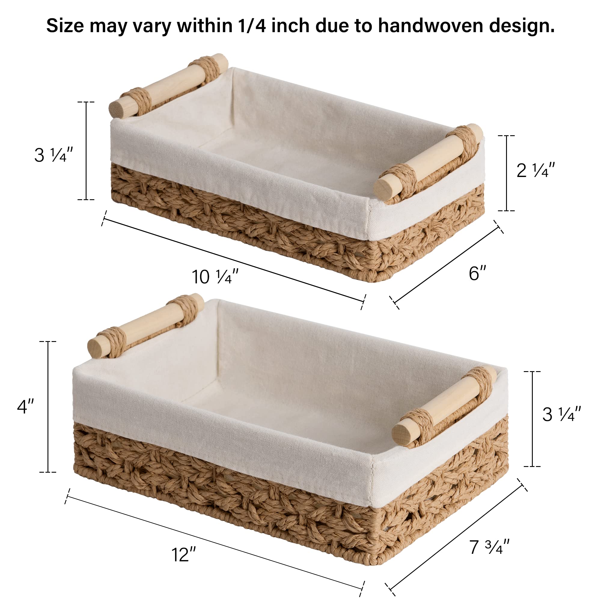 StorageWorks Round Wicker Bathroom Baskets, Set of 2, Light Brown Paper Rope Storage Organizer, Model SW1026AMO2