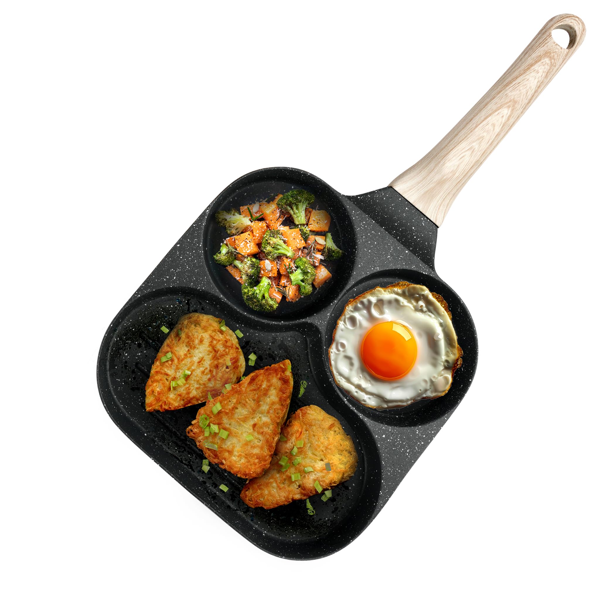 Agaro Imperial Non Stick Granite Breakfast Frypan, 3 Section Grill Pan, Heat-Resistant Handle, Compact Space Saving Design, For 