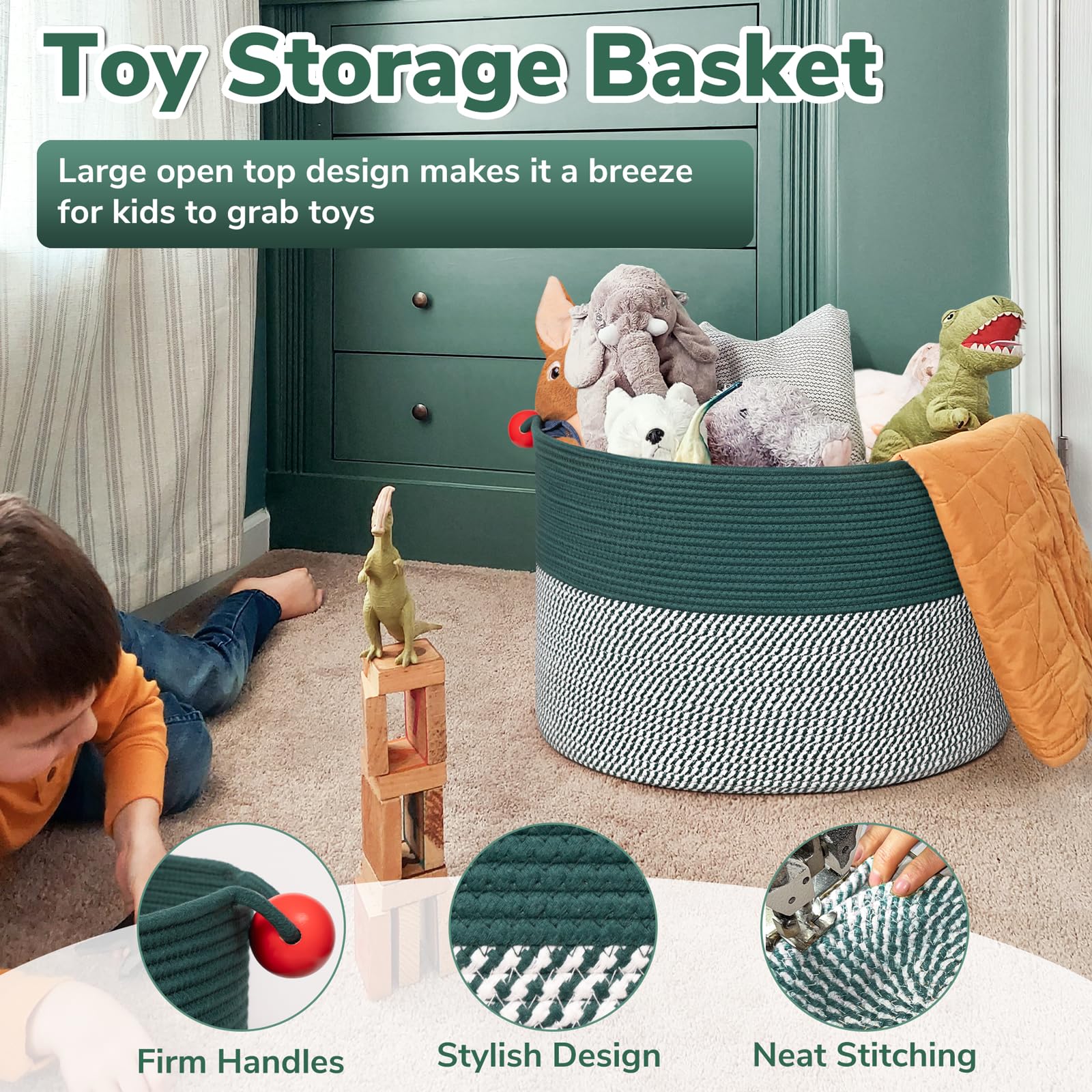 Goodpick Large Storage Basket 22'' X 14'', Woven Basket For Blanket Living Room, Laundry Basket Organizer For Clothes, Toys,Chri