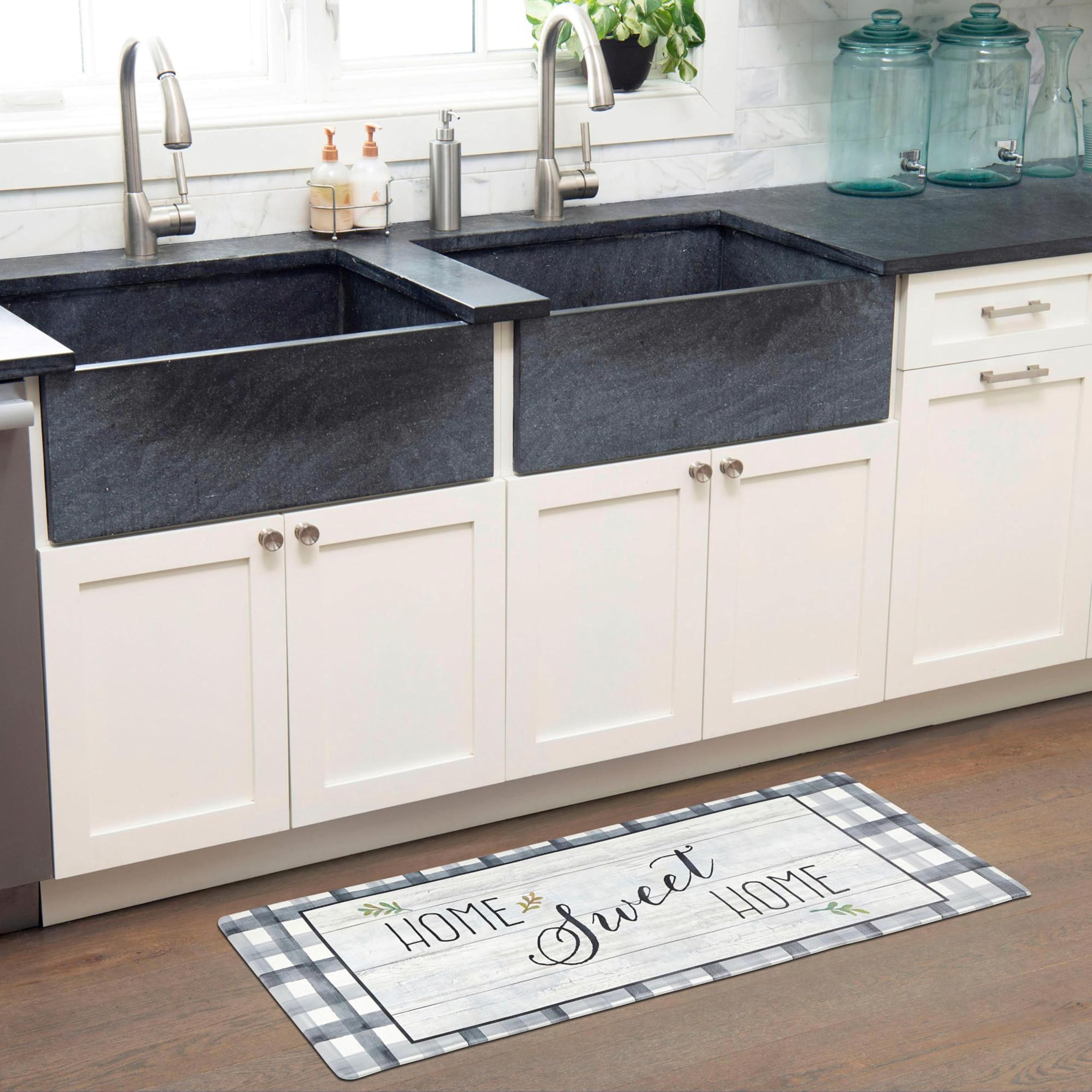 Home Dynamix Cozy Living Home Sweet Home Farmhouse Buffalo Check Border Runner Anti-Fatigue Kitchen Mat, Non-Slip Floor Mat, Pad