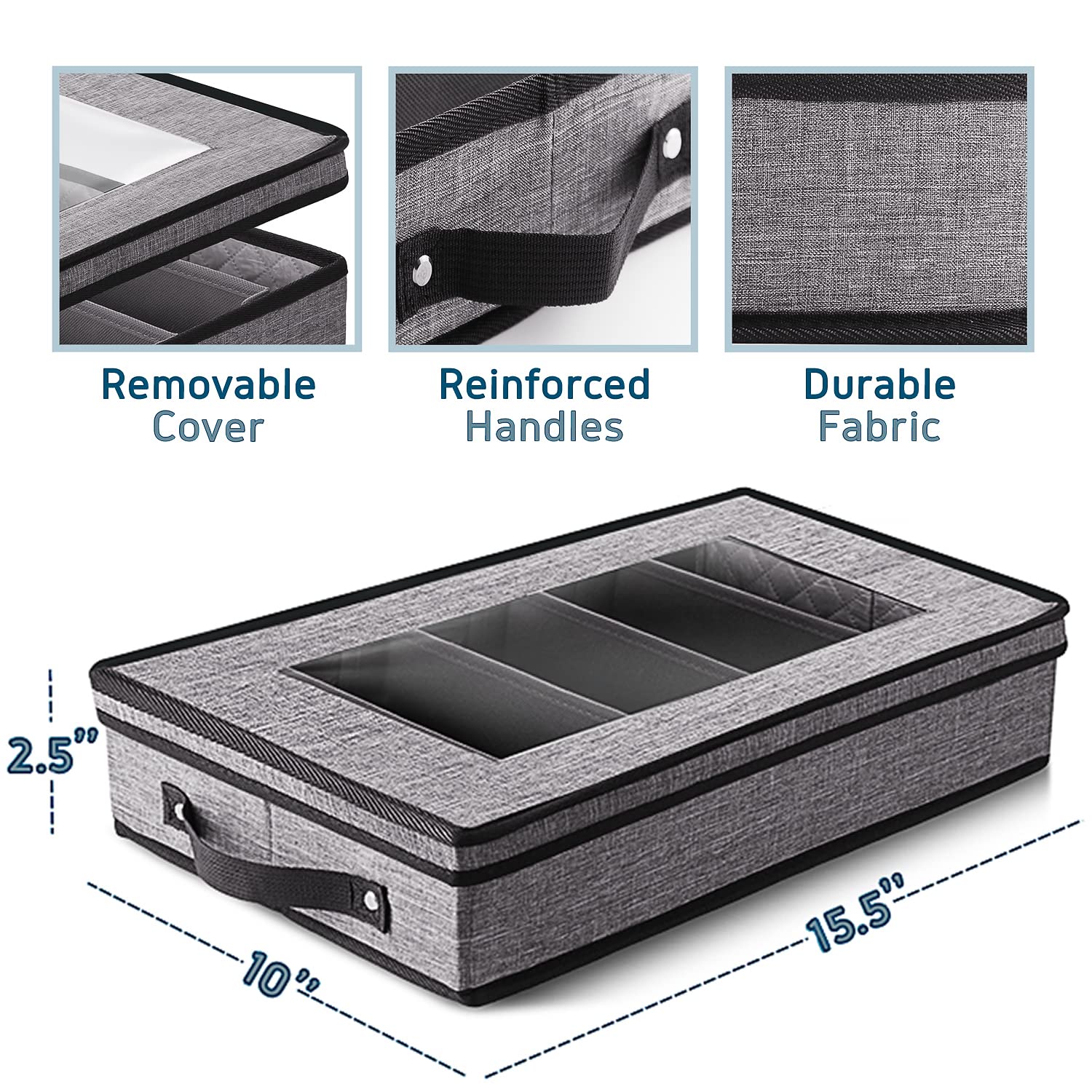 STORAGEBUD Flatware Storage Case, Padded Dinnerware Organizer for 12, Grey & Black, Polyester, Model sb-hds-05