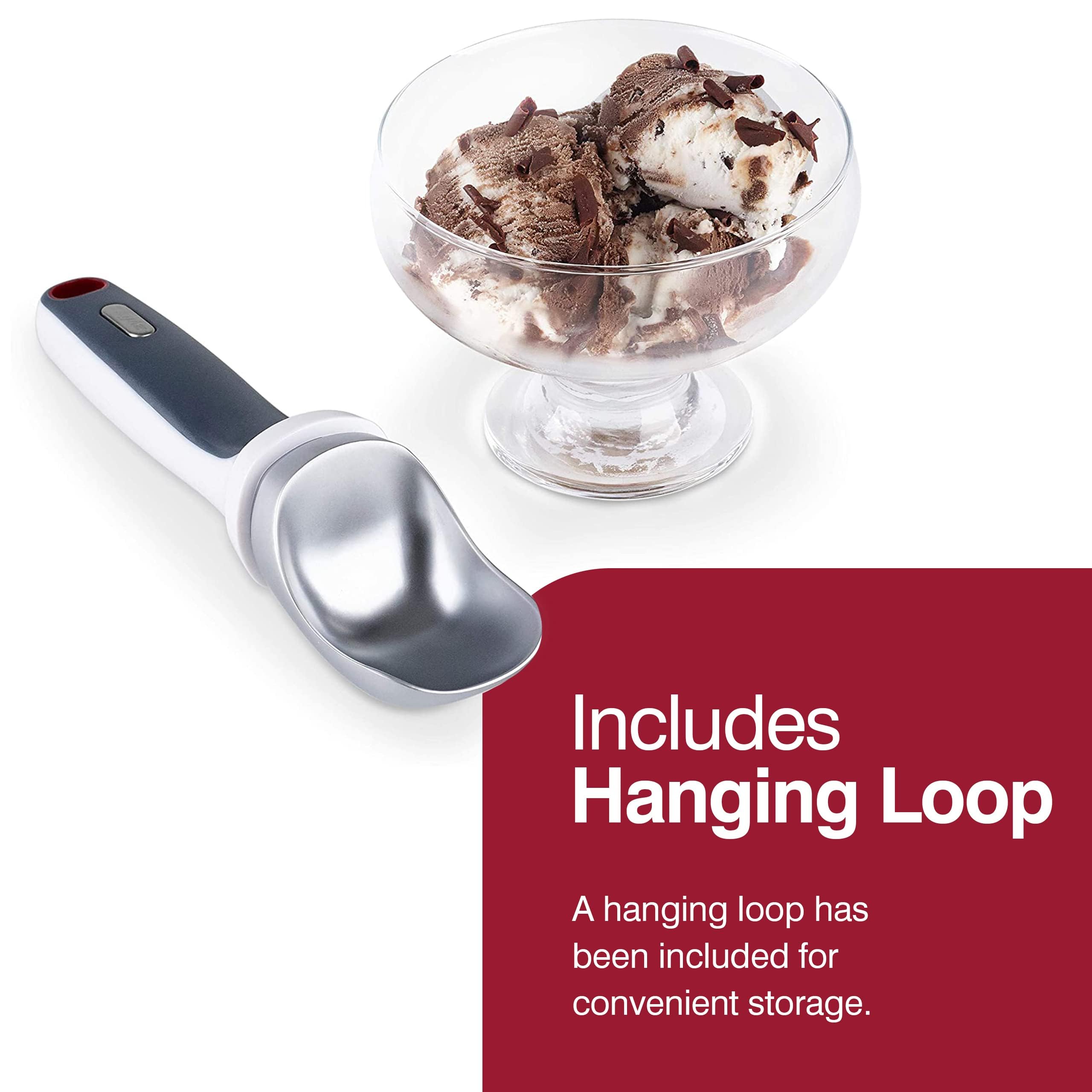 Zyliss Right Scoop Ice Cream Scoop - Ergonomic  Dishwasher-Safe Ice Cream Scooper Perfect for Gelato  Sorbet  Frozen Yogurt & More - Grey
