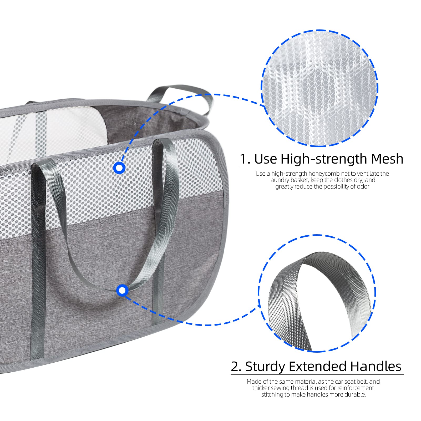 Fenlosi Tear Proof Pop Up Laundry Hampers, With Strong Handles Laundry Hamper, Easy To Carry & Go Up And Down Stairs, Honeycomb