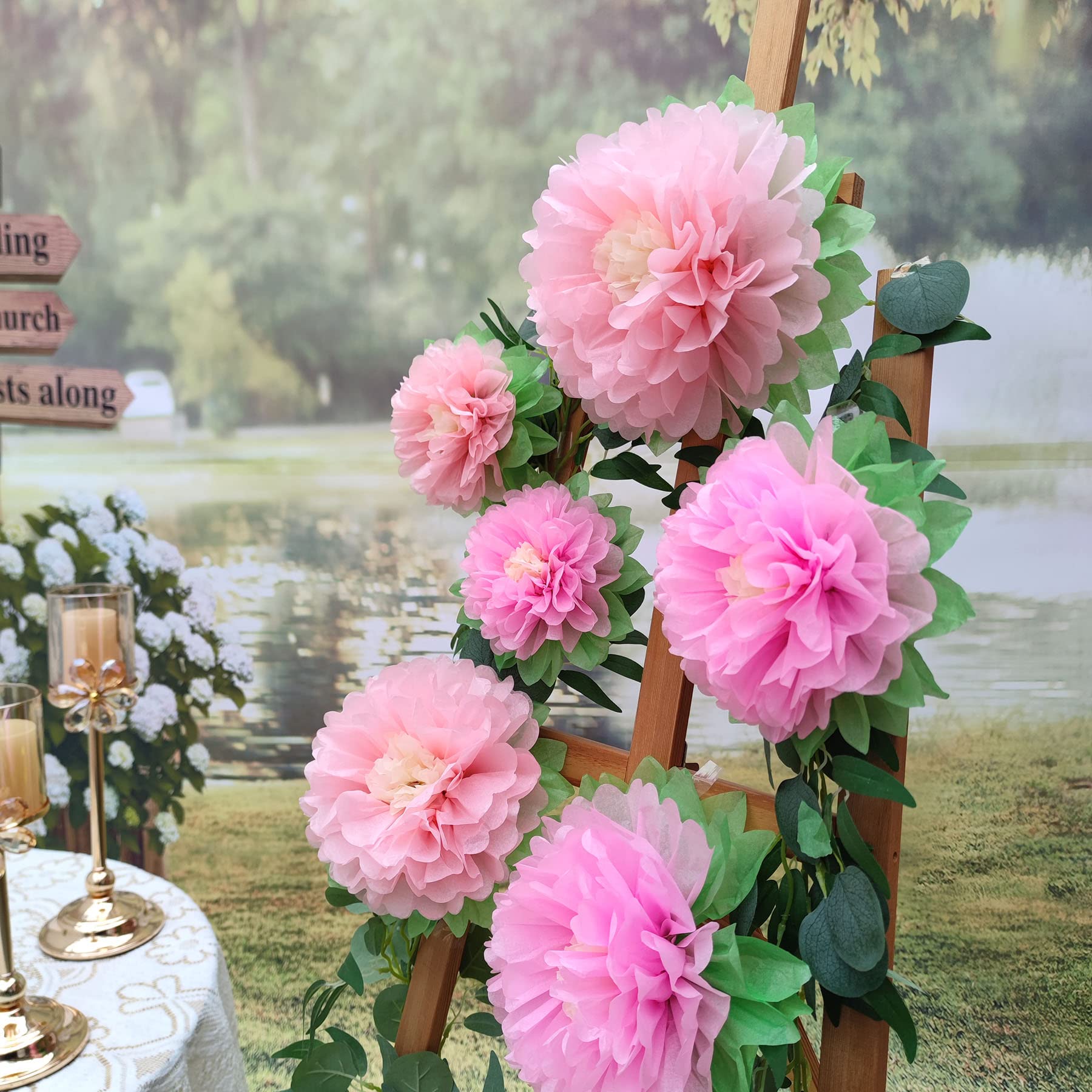 Mybbshower Pinks Flowers Decoration (11''-7'' Assorted) 6 Pcs Artificial Tissue Paper Peony Nursery Wall Bridal Shower Centerpie