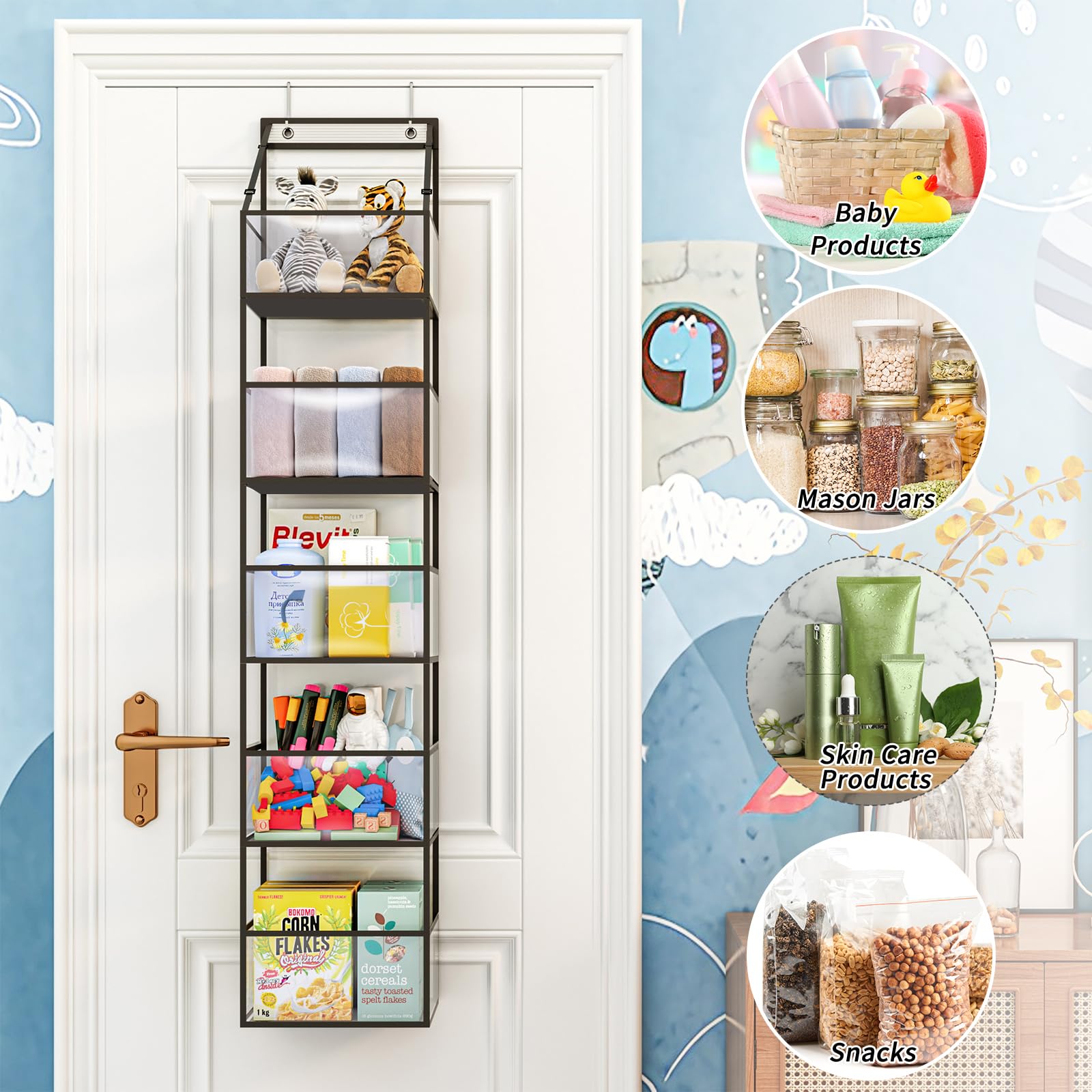 Fixwal Over The Door Hanging Pantry Organizer, 5-Shelf Large Capacity, PVC, Grey, Model 4913