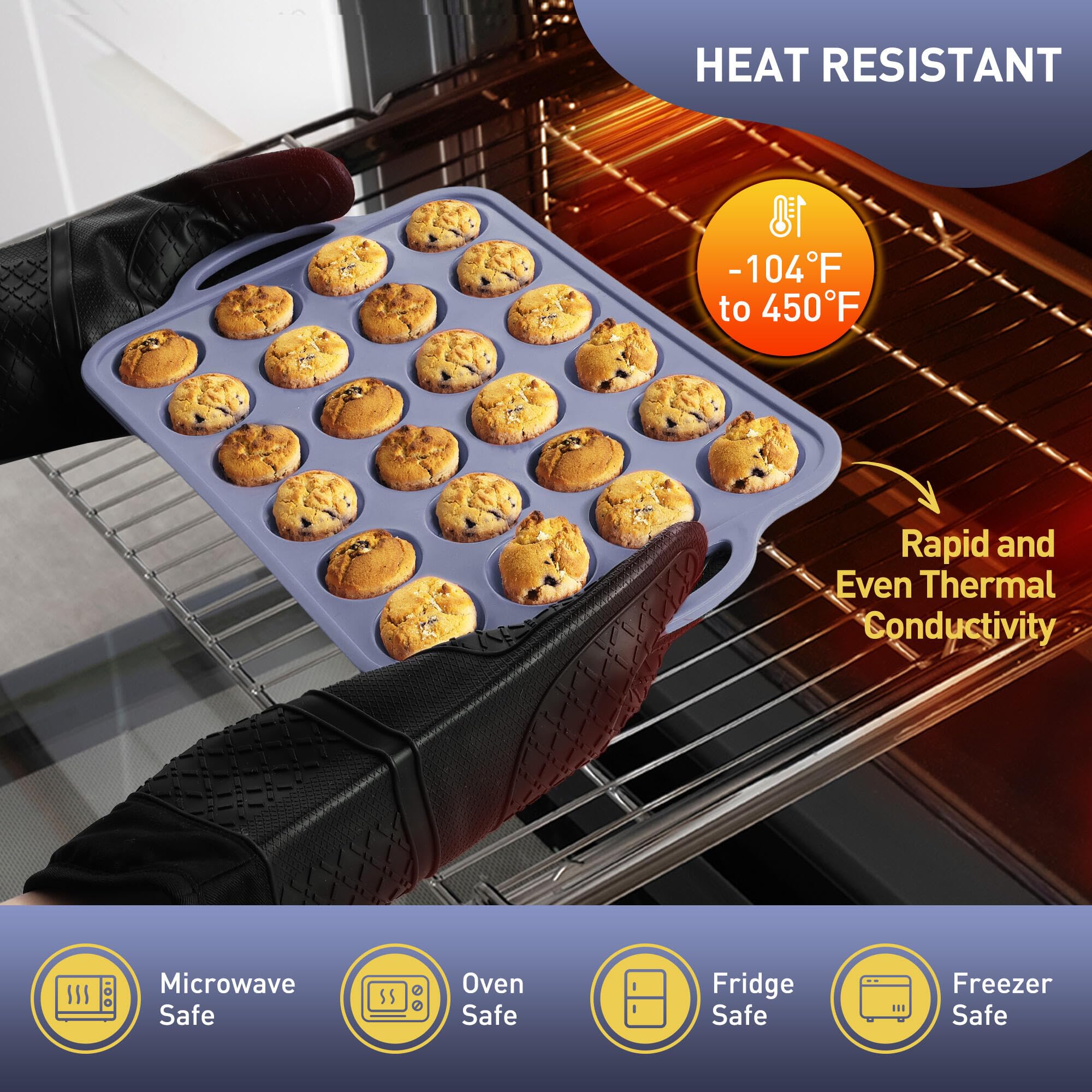 24 Cups Silicone Muffin Pan with Metal Reinforced Frame Mini Size Cupcake Tray Egg Mold Kitchen Stuff Accessories New Home Essen