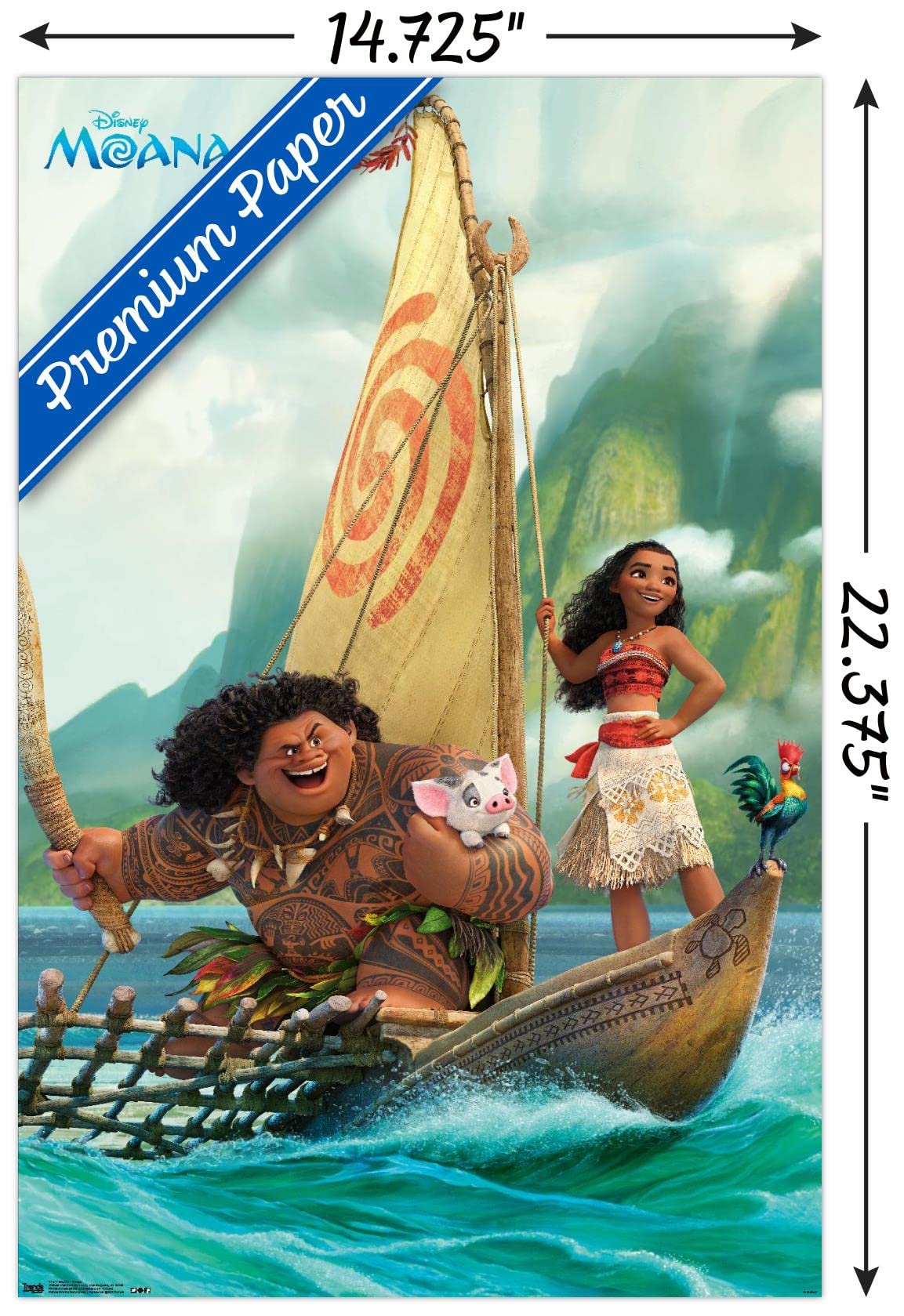 Trends International Disney Moana - Group Wall Poster, 14.72'' X 22.37'', Premium Poster & Mount Bundle